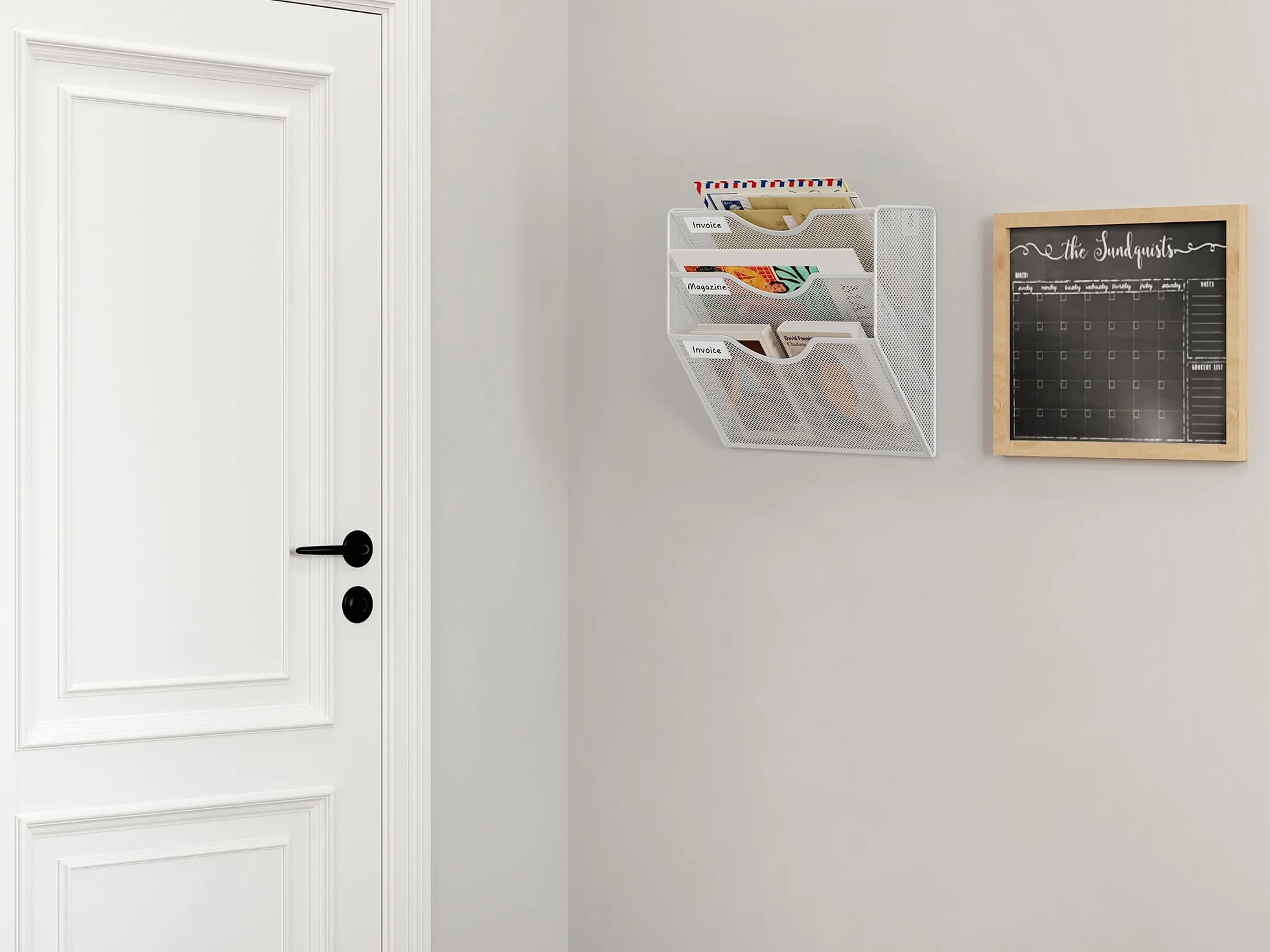 EasyPAG Uchwyt Ścienny na Dokumenty A4 3 Przedziały Metal Siatka,Wiszący Organizer na Dokumenty,Ścienny Stojak na Pocztę,Przechowywanie Czasopism do Biura & Domu,Biały