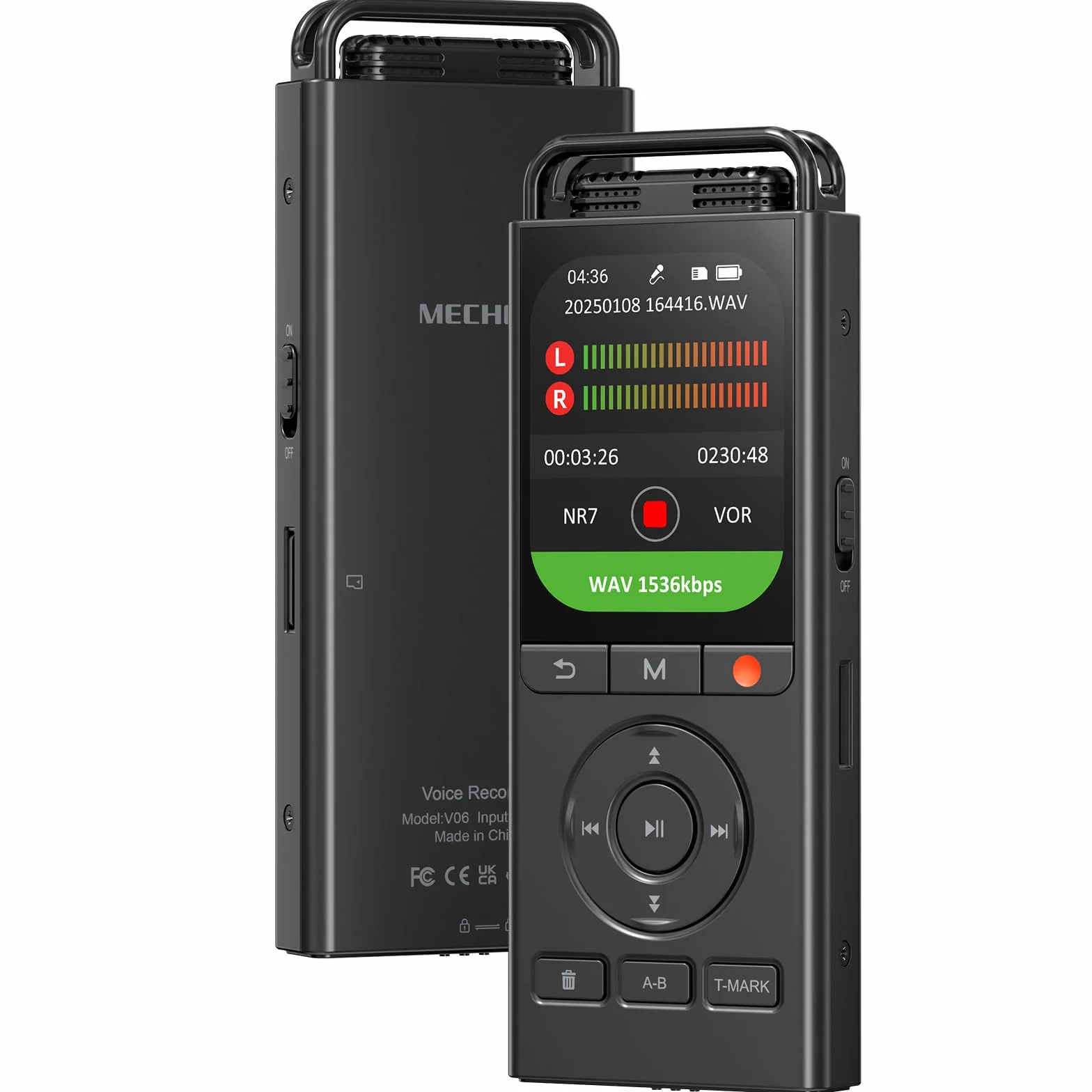 MECHEN Dyktafon cyfrowy 144 GB 3072 kbps HD audio redukcja szumów USB C