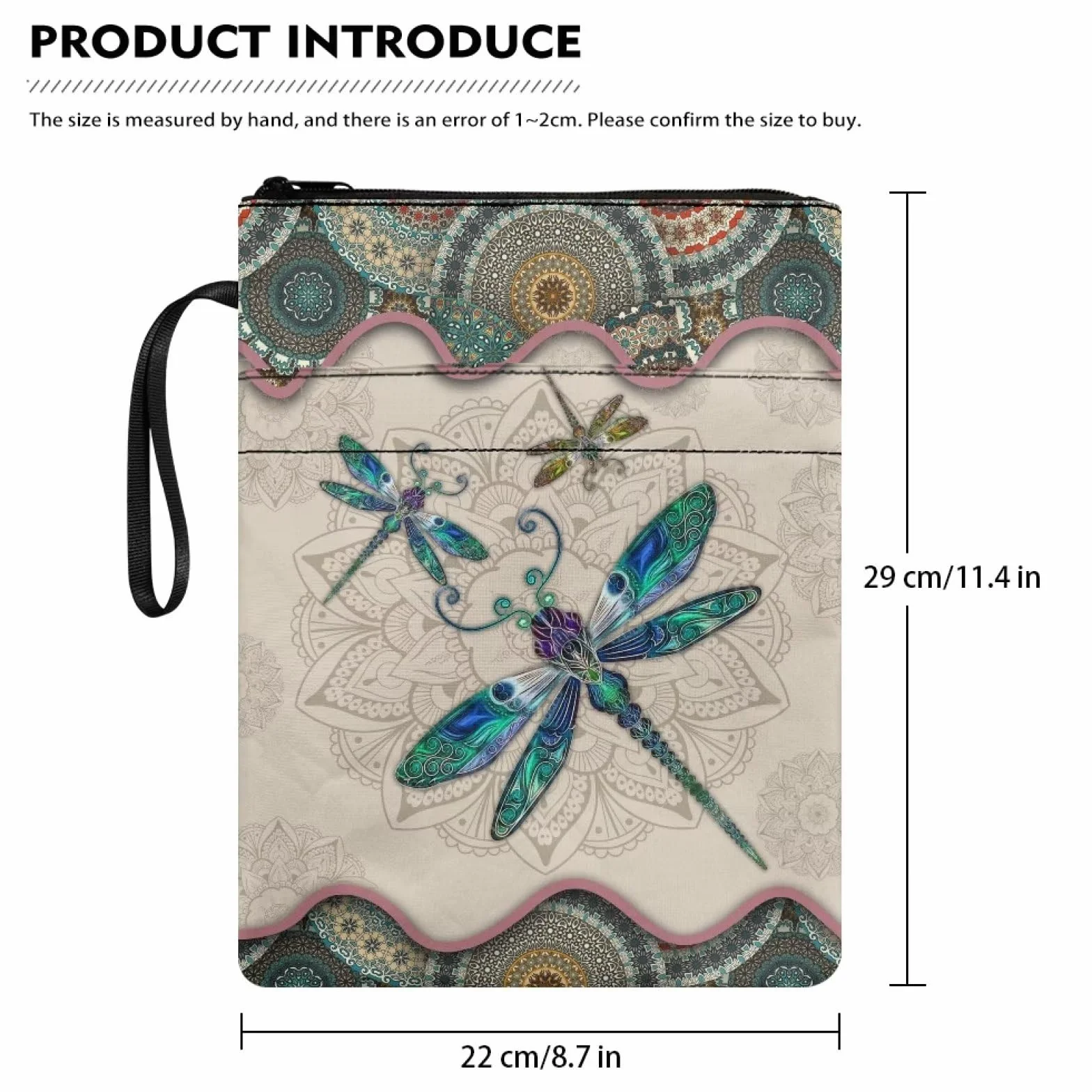 Boho ważka pokrowiec na książkę z zamkiem błyskawicznym, okładki na książki miękka twarda