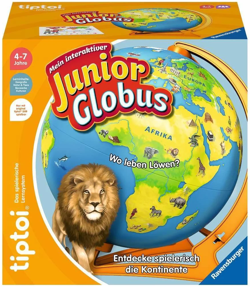 Ravensburger tiptoi 00115 - Mein interaktiver Junior Globus - Kinderspielzeug ab 4 Jahren: Entdecke spielerisch die Kontinente!