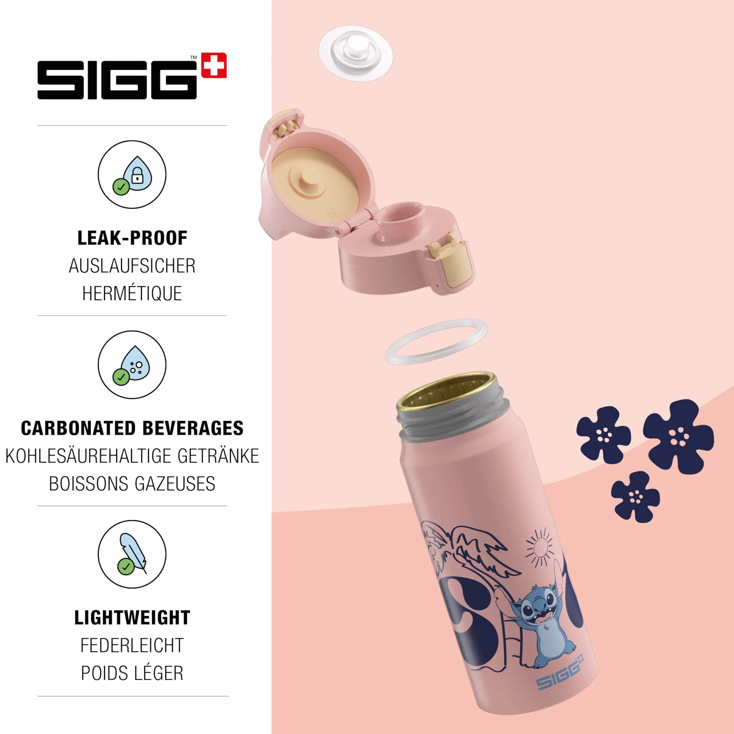 SIGG Aluminiowa butelka do picia dla dzieci WMB ONE Stitch Disney, szczelna, lekka, bez BPA, do napojów gazowanych