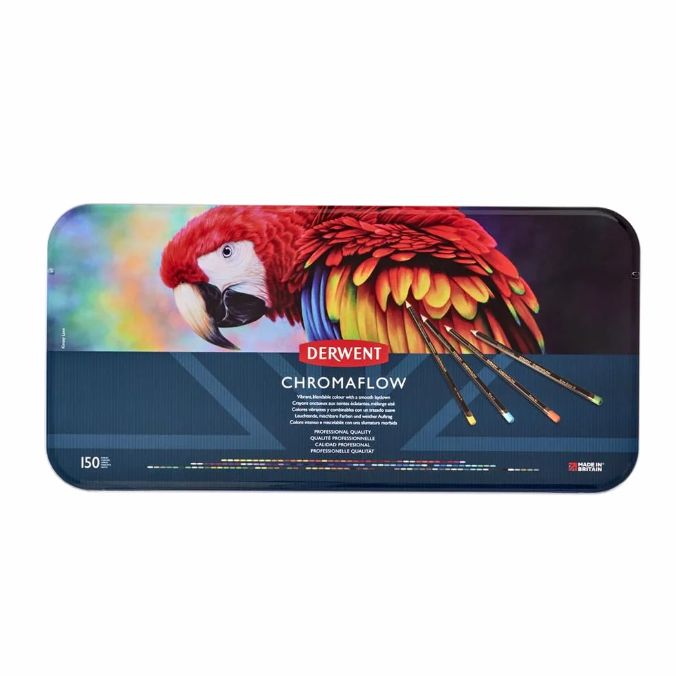 Derwent Chromaflow ołówki 380 cm, puszka, okrągły rdzeń 3,5 mm, wytrzymałość rdzenia, mieszane z gładką teksturą, idealne do rysowania, kolorowania i nakładania warstw, profesjonalna jakość, 2306263