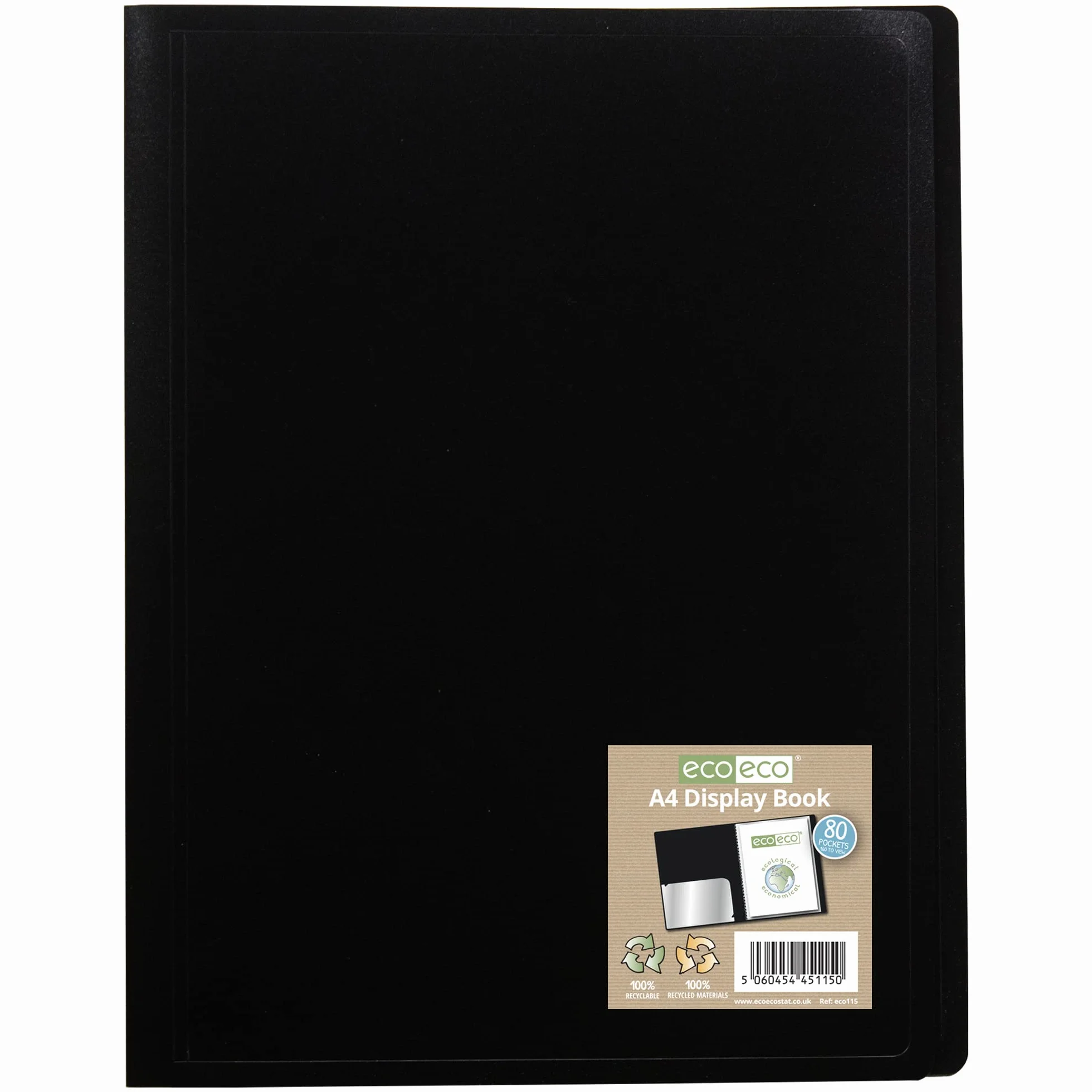 eco-eco eco115 segregator A4, w 100% z recyklingu, 80 kieszeni, czarny, elastyczna okładka, portfolio