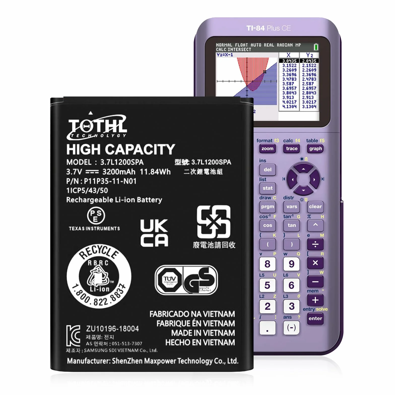 Akumulator TI-84 Plus CE, 3,7 V akumulator zamienny do Texas Instruments TI-84 Plus C E, TI-8 4 CE/TI-Nspire CX II, nr części 3.7L1200SPA P11P35-11-N01
