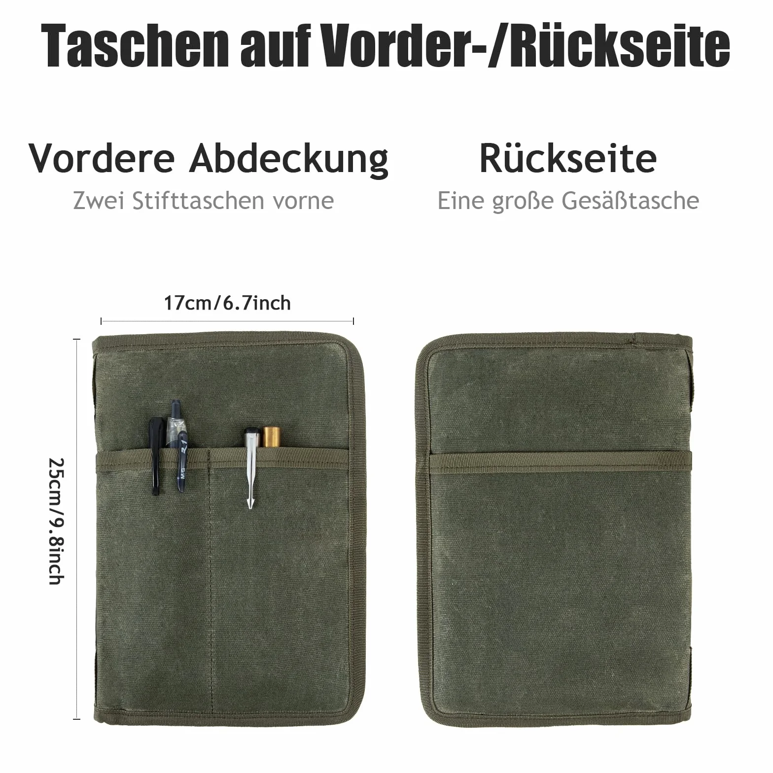 Klasyczne woskowane płótno, zamek błyskawiczny, okładka, kieszeń na pamiętnik, etui na notatniki polowe, wodoodporną osłonę Moleskine Cahier 5 x 8, wieża A5 (zieleń wojskowa)