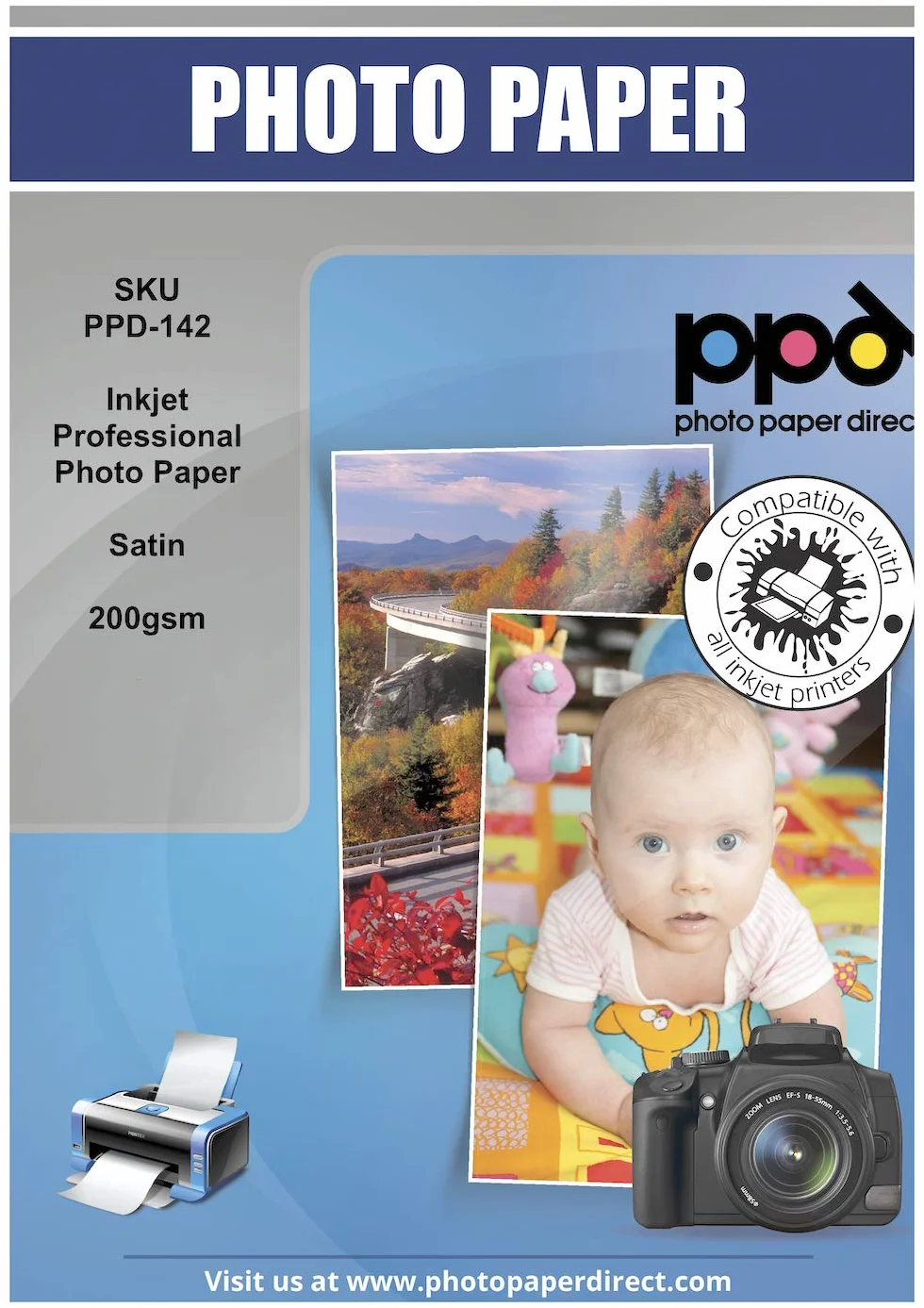PPD A4 50 Arkuszy 200g Profesjonalny Satynowy Papier Fotograficzny do Drukarek Atramentowych - PPD-142-50