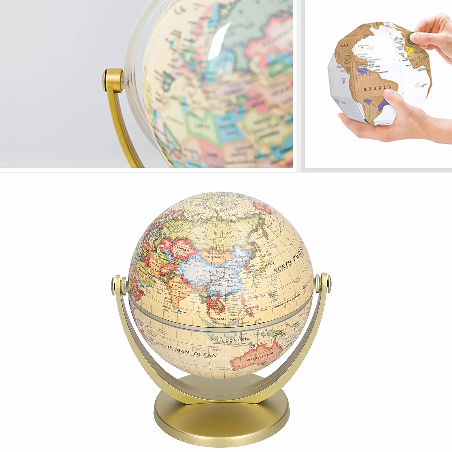Spinning World Globe - English Edition Earth Geography for University, School, Home and Office