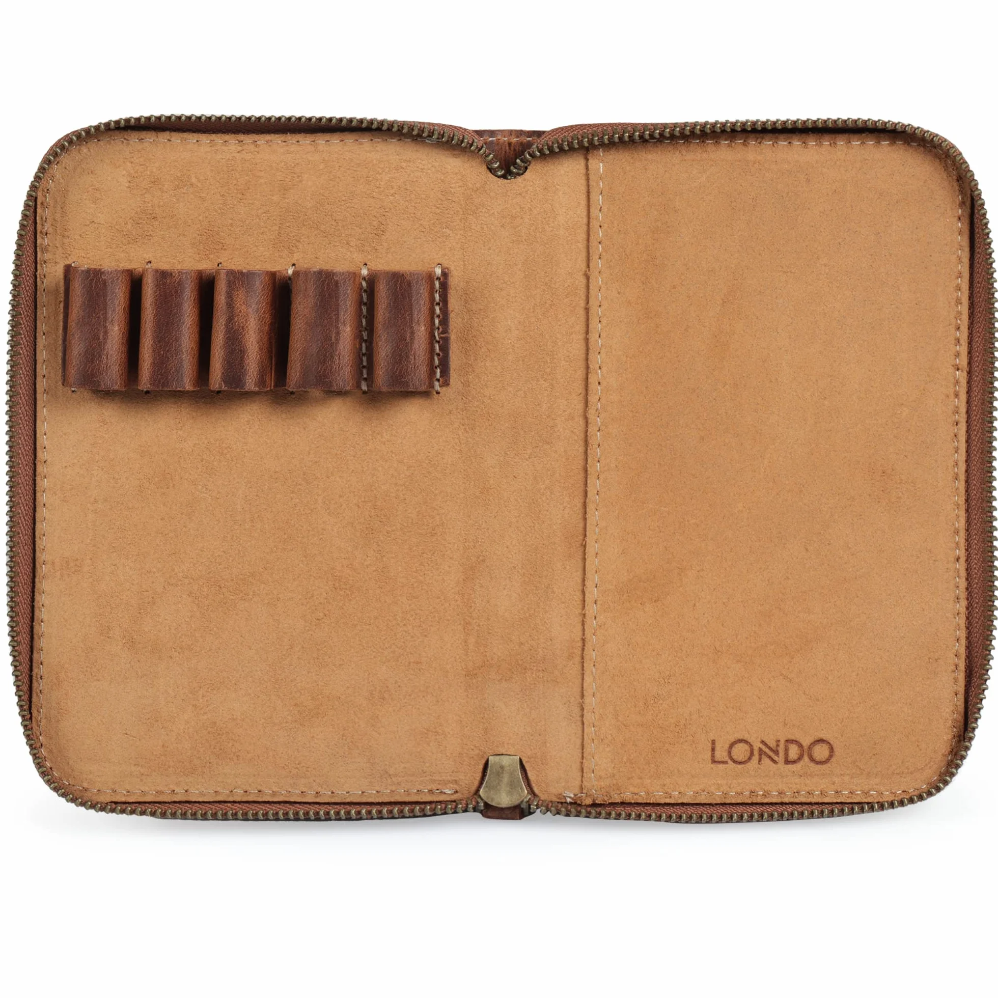 Londo OTTO486 Padfolio z prawdziwej skóry z uchwytem na długopis Notepad i zamkiem błyskawicznym (cynamon)