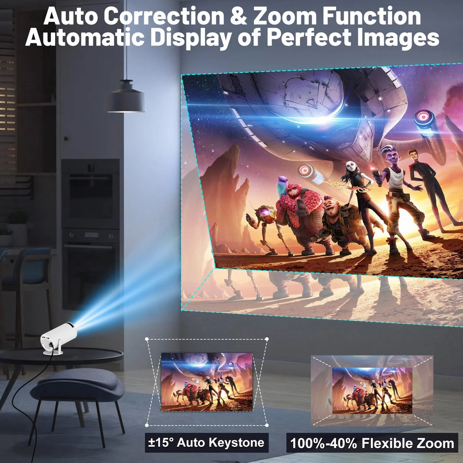 Mini projektor WIFI 6 Bluetooth 4K 1080P przenośny obracany 130 cali automatyczny keystone