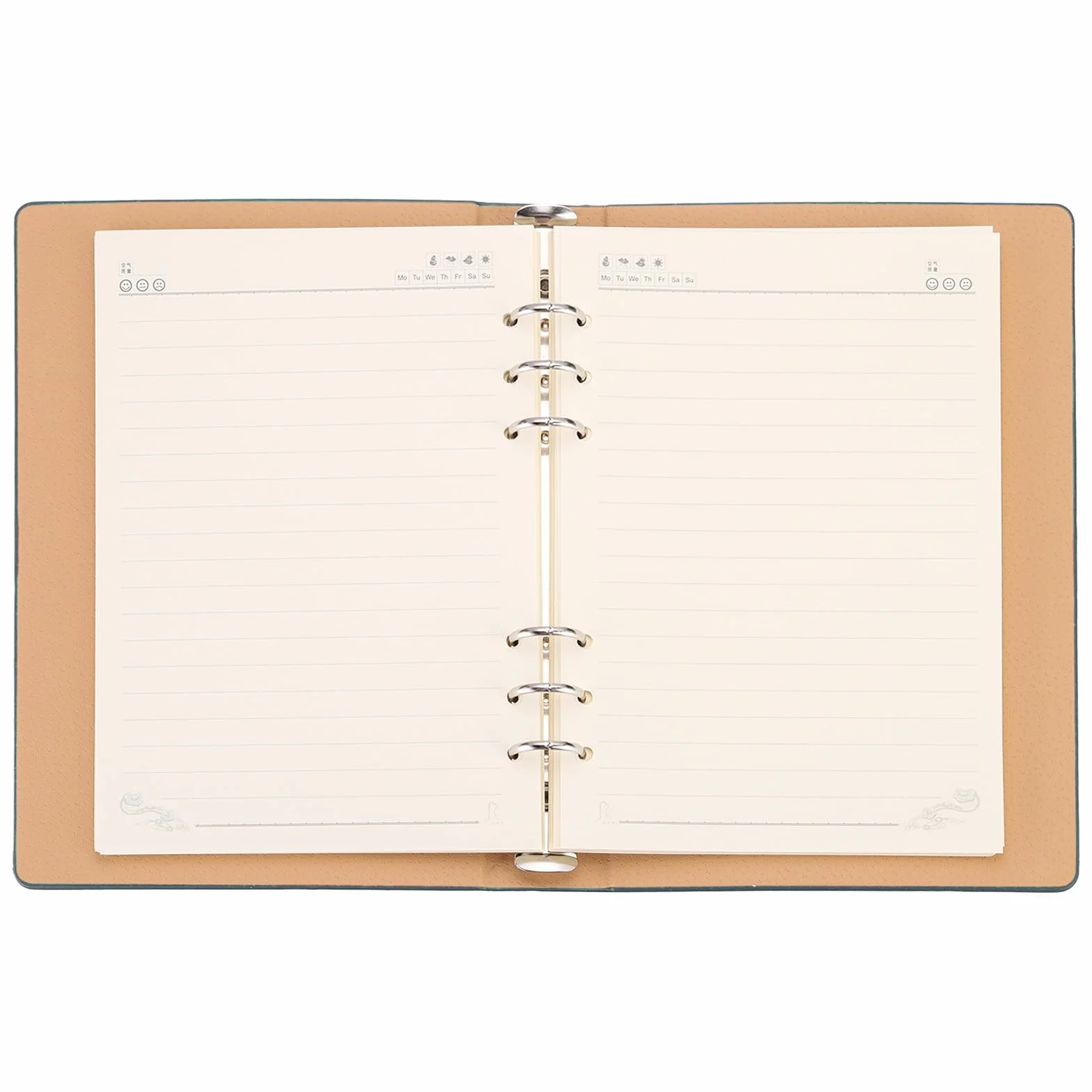 PATIKIL 6-pierścieniowy segregator, 2 sztuki, skórzany segregator A5, mini segregator do wielokrotnego napełniania, osobisty planer z 160 arkuszami papieru, zielony