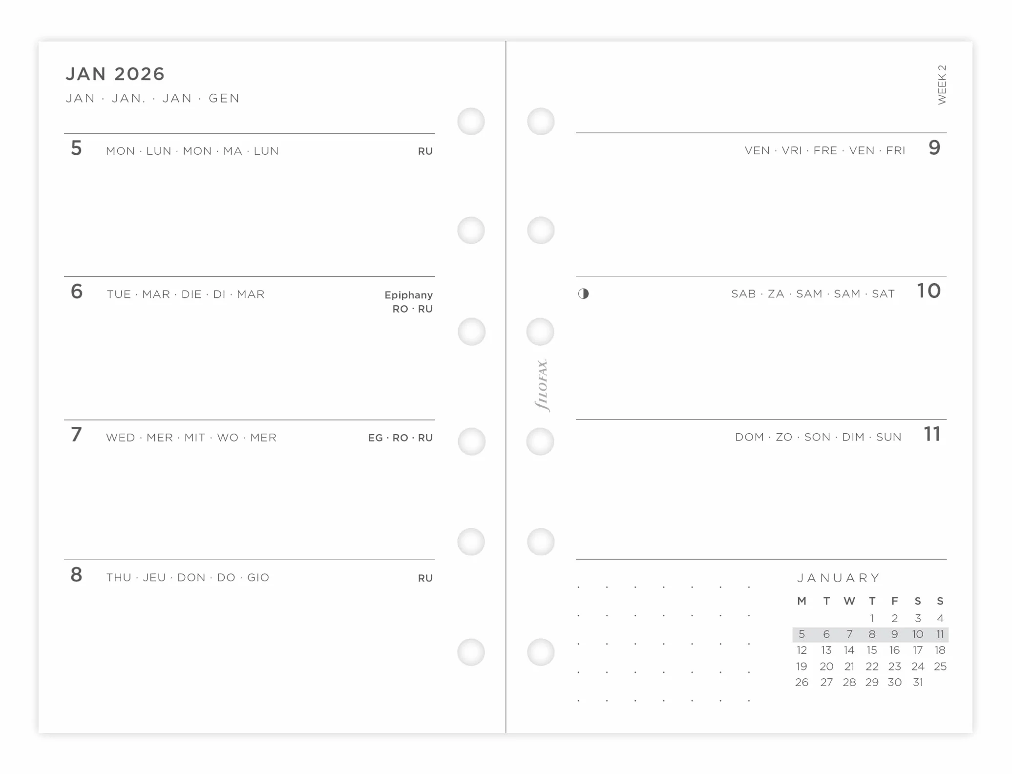 Filofax Pocket Minimal week on two pages 2026 diary