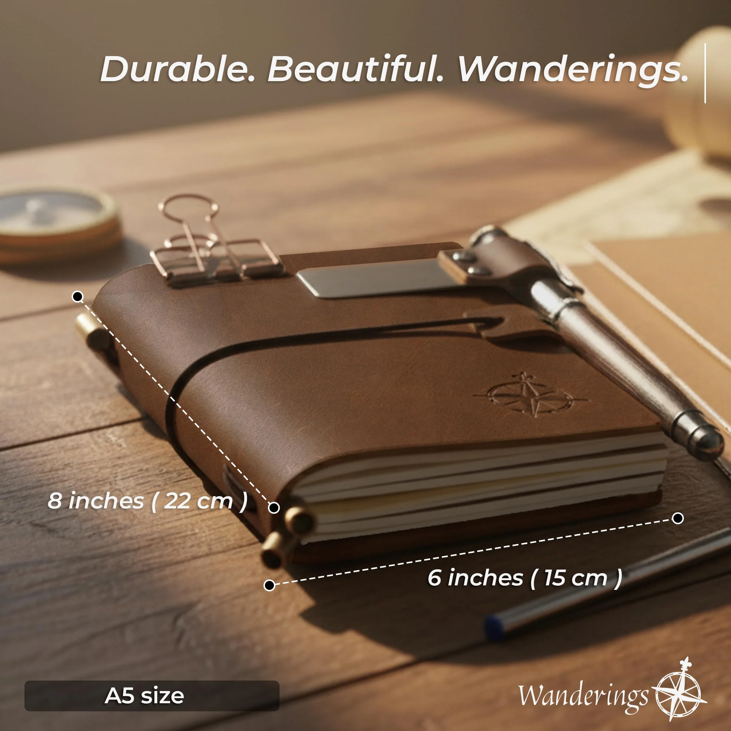 Skórzany Notes A5 Travelers Notebook 22x15 cm – Wymienny Dziennik Podróżny z Uchwytem na Długopis