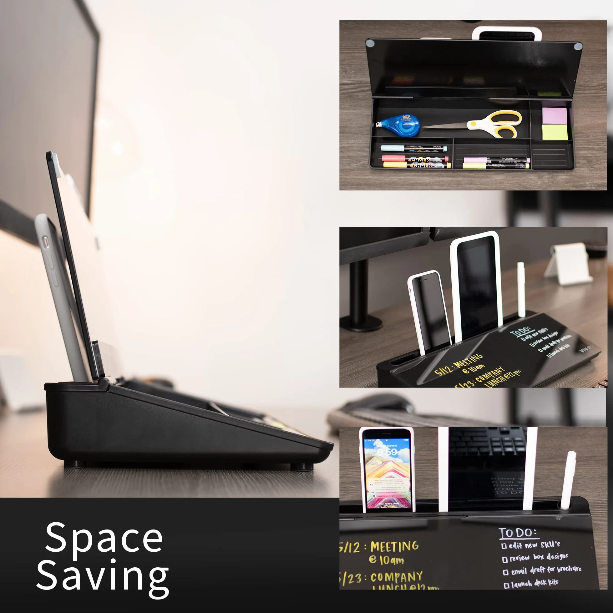 Vivo DESK-WB16B szklana tablica suchościeralna 40 x 18 cm organizer na biurko czarna