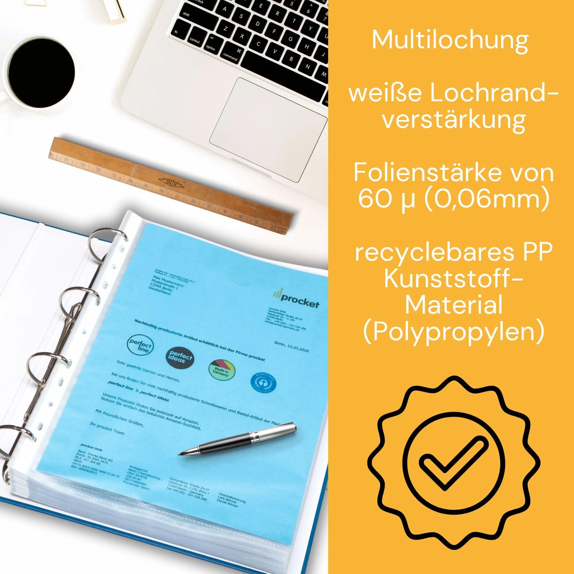 perfect line 200 Koszulki na Dokumenty DIN-A4, Przezroczyste Koszulki Foliowe, Foliowe Koszulki A4 Groszkowane, Koszulki do Segregatora, Transparentne, bezkwasowe, chroniące dokumenty