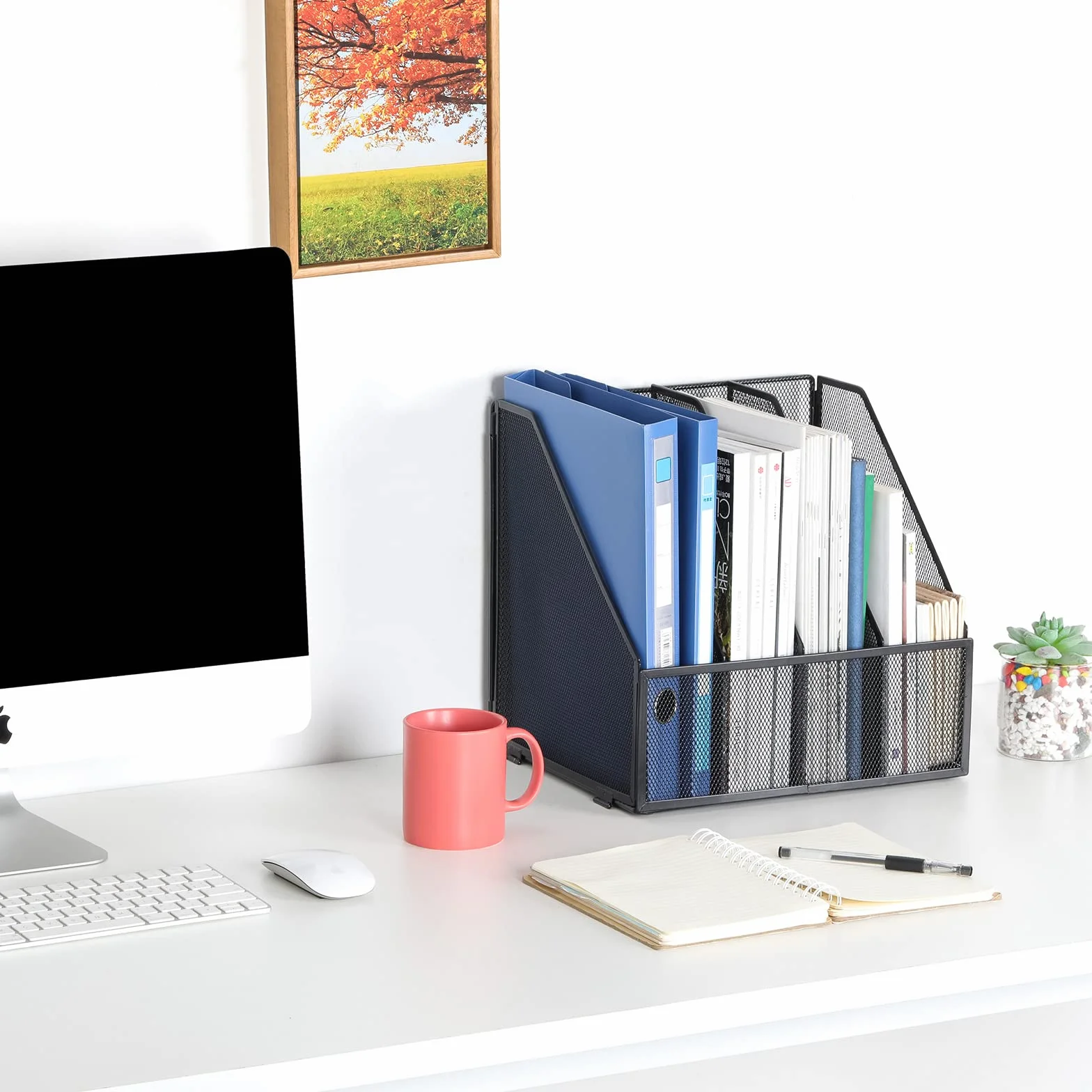 EasyPAG Stojak na Dokumenty A4 4 Przedziały Metal Siatka,Segregator Stojący,Półki na Foldery,Organizer na Biurko,Taca na Czasopisma,Półka na Listy do Domu & Biura,Czarny