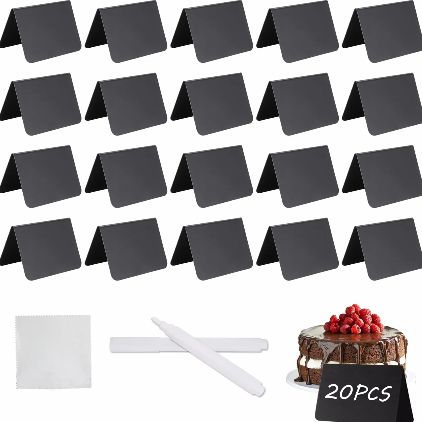 Małe tablice z tworzywa sztucznego zmywalne 7,5 x 10 cm czarne 20 sztuk z 2 pisakami