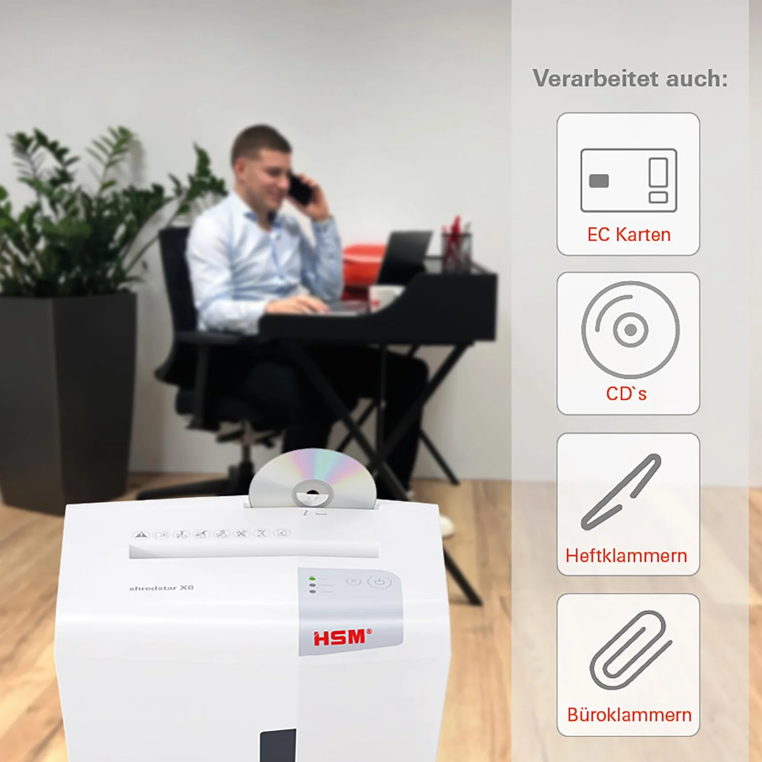 HSM 1044121 shredstar X8 niszczarka dokumentów, poziom bezpieczeństwa P-4, 8 arkuszy (cięcie cząstek) z niszczarką CD