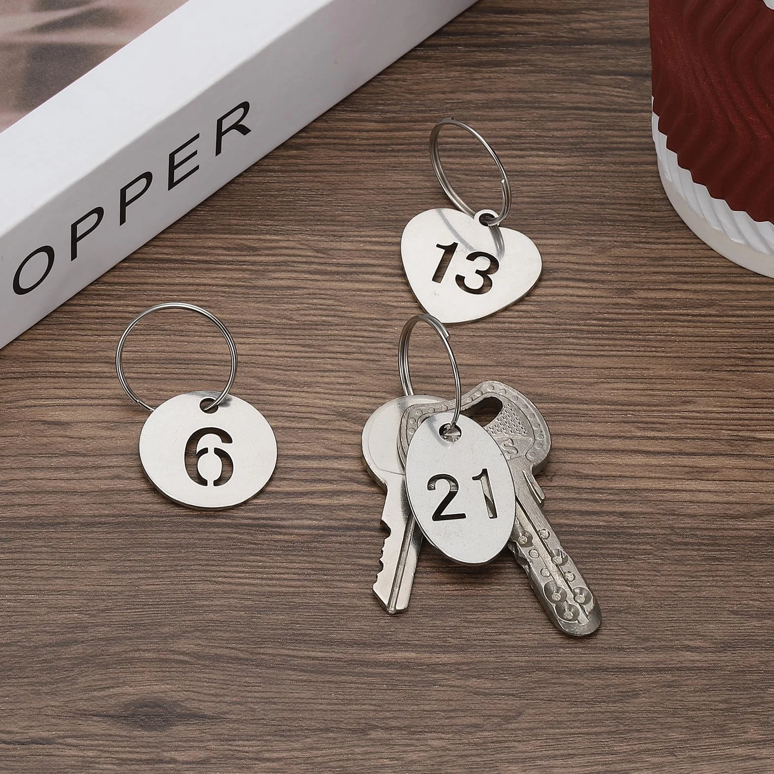 PATIKIL Zawieszka do kluczy z numerem, 23 mm, stal nierdzewna, 1-30 identyfikatorów, brelok, wydrążone, numerowane zawieszki na klucze z pierścieniami, identyfikatorami, etykieta na klucze do