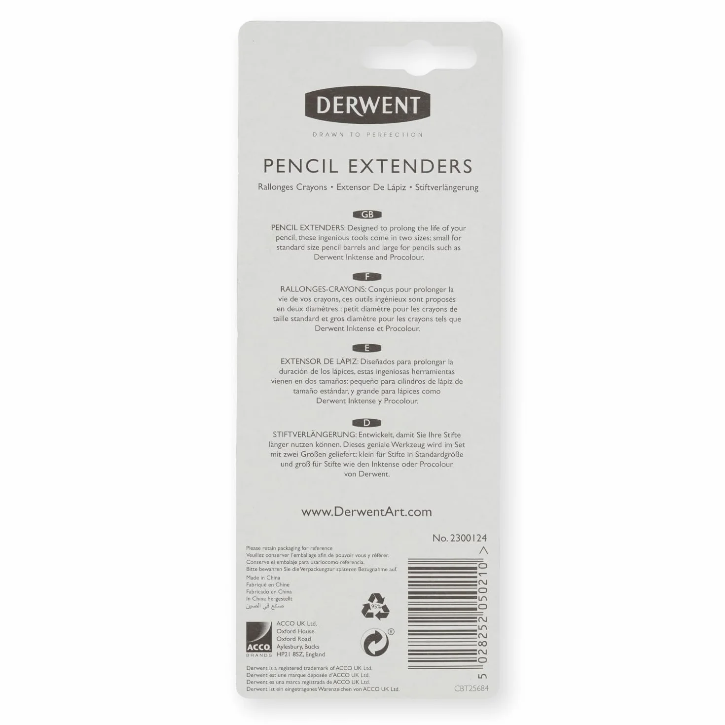 Derwent, 2 Przedłużki Derwent Pencil E×tenders, do Ołówków/Kredek o Średnicy 7 i 8 mm, Metalowa Złączka, Miękki Korpus (2300124)