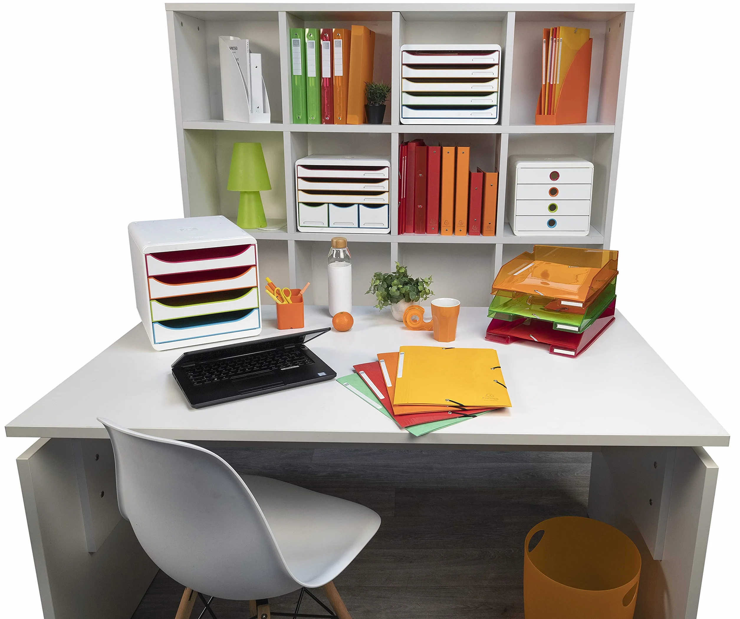 Exacompta 306913D Szafka na dokumenty STORE-BOX Black Office, 3 wąskie szuflady oraz 3 szuflady na dokumenty A4+, wymiary zewnętrzne: 27 x 35,5 x 27,1 cm, 1 sztuka kolor biały/harlekin/biały