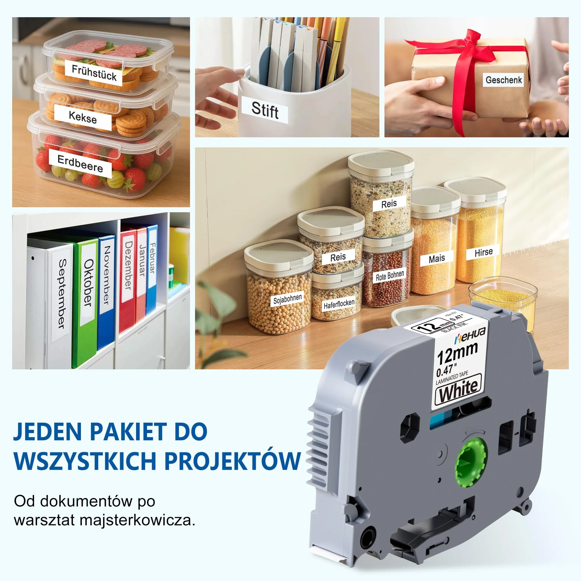 4x Hehua Kompatybilny Tze-231 dla Brother P-touch Tapes 12 mm 0,47 Czarny na Białej Taśma Tze231, Zamienna etykietowanie dla Brother pt-1000 p touch Cube h105 h100lb H107B 1280 101c h100r d200 d400