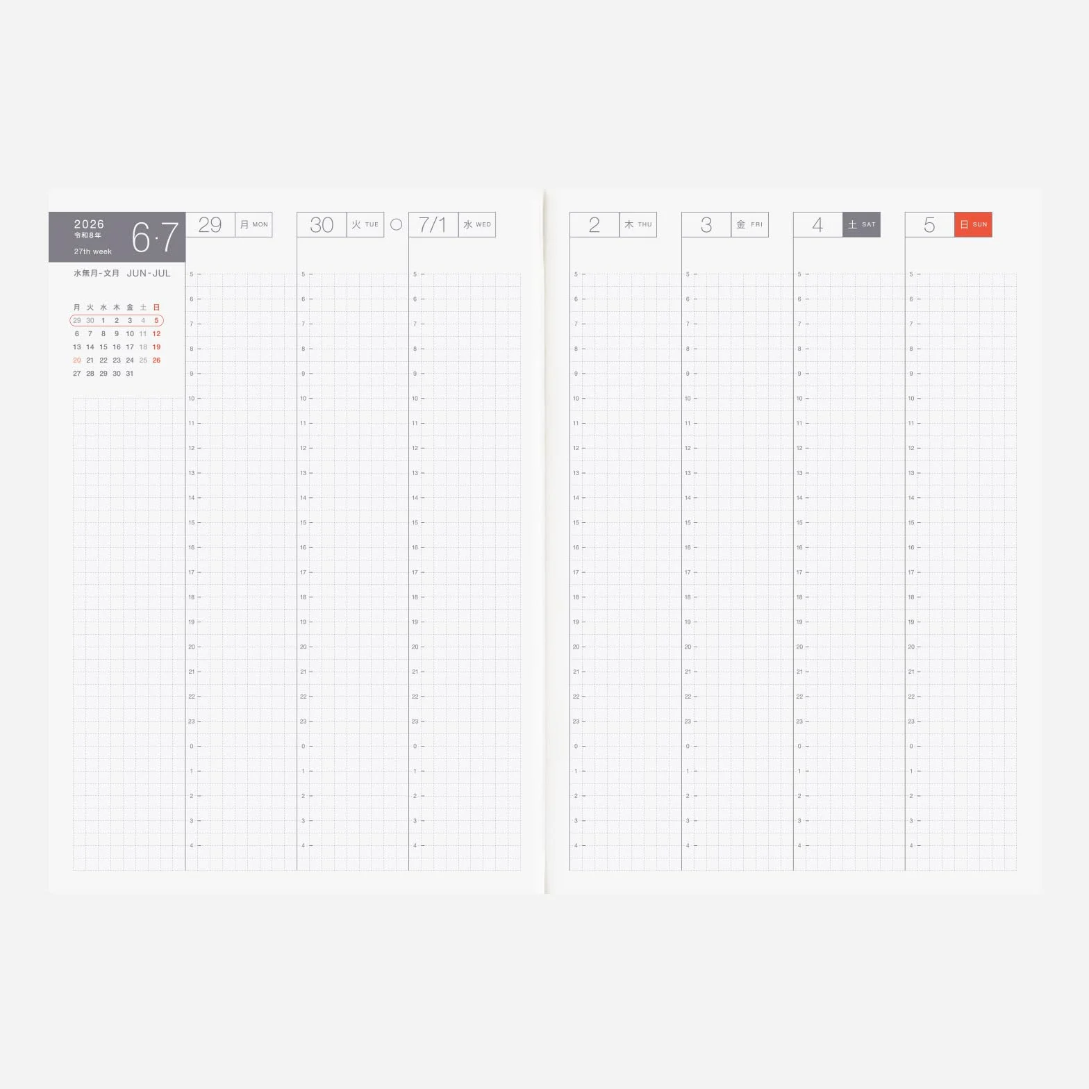 Hobonichi Techo 2026 Cousin Avec Book książka A5, japońska, codzienna, tylko na 6 miesięcy, początek lipca, początek poniedziałku, planer