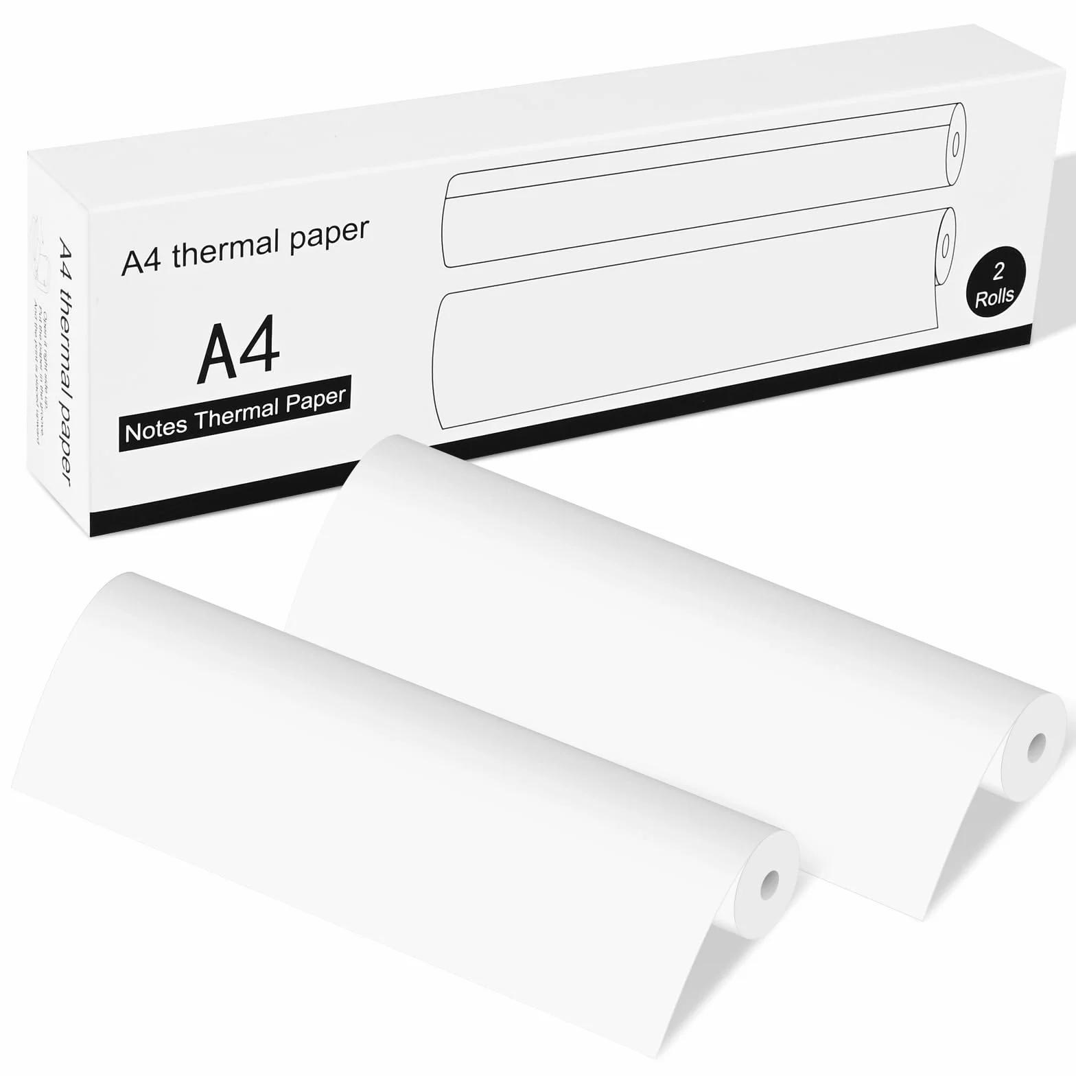 Papier termiczny A4 do przenośnej drukarki A4, GuKKK 2 rolki, szybkoschnący papier termiczny, 210 x 297 mm, super biały, wysoka nieprzejrzystość (ok. 50 arkuszy) (2)