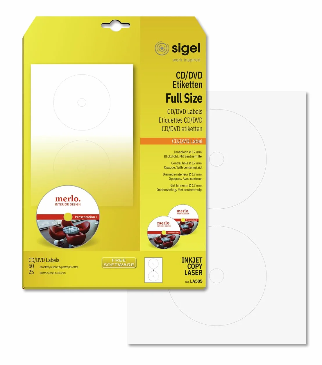 SIGEL LA505 Uniwersalne etykiety CD/DVD z wspomaganiem centrowania Ø 11,7 cm białe