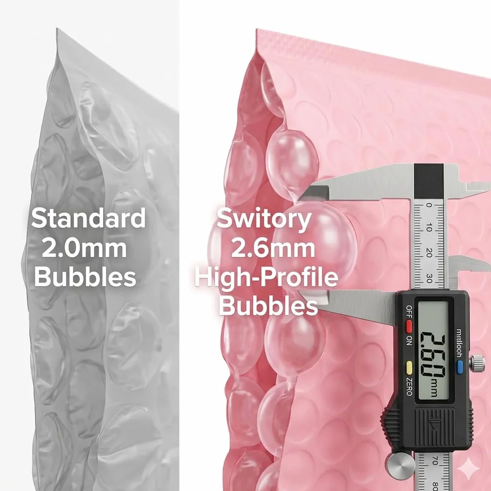 Switory 50 szt. Poly Bubble Mailers, 10,2 x 17,7 cm wyściełane koperty z podszewką bąbelkową torby polimerowe do wysyłki opakowań wysyłkowych samouszczelniające, jasnoróżowe (rozmiar zewnętrzny: 10,2