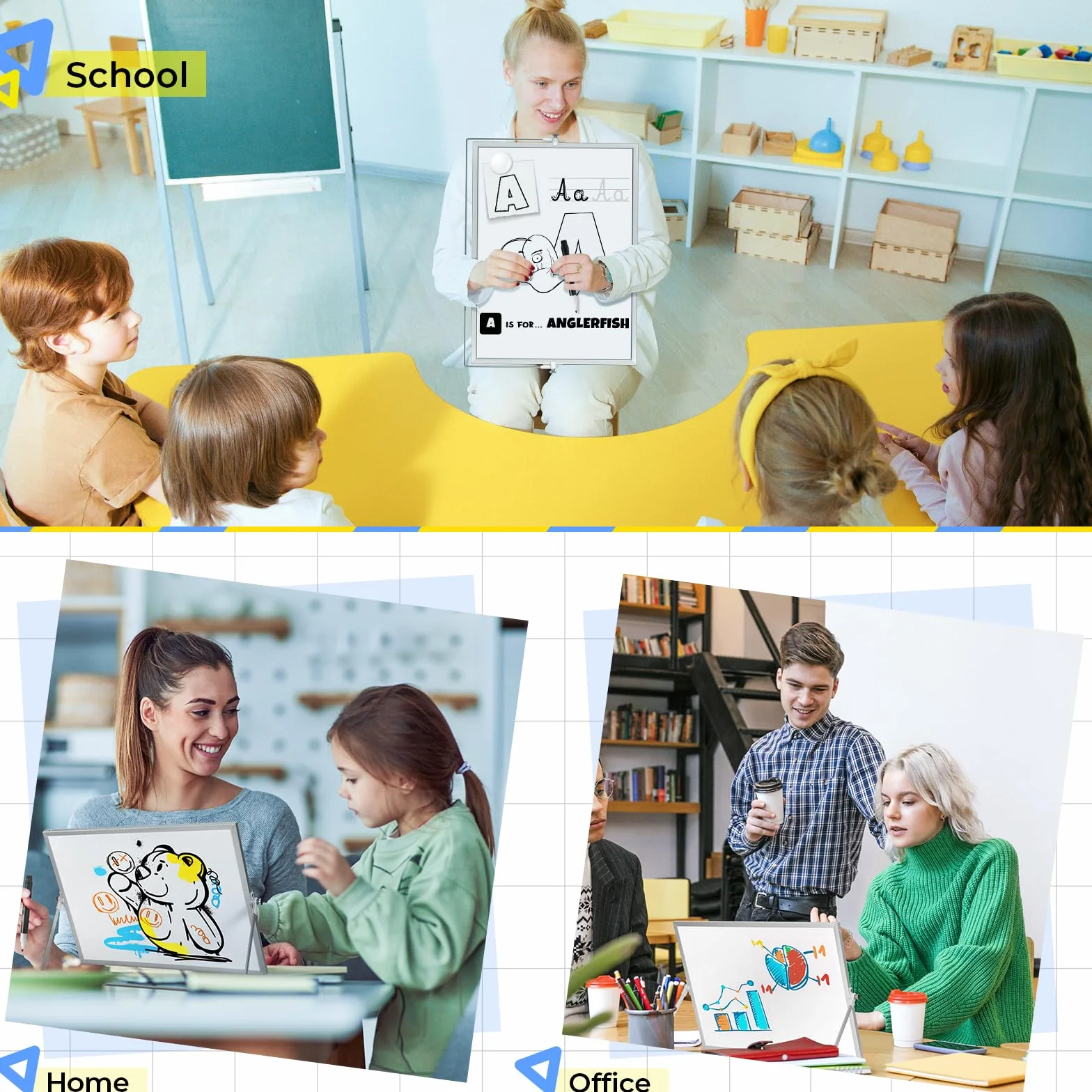 Ohuhu Mini tablica suchościeralna A3, mała biała tablica z 10 długopisami, 4 magnesami i 1 gumką, dwustronna tablica magnetyczna na biurko 40 x 30 cm, ze stojakiem, na ścianę, do rysowania