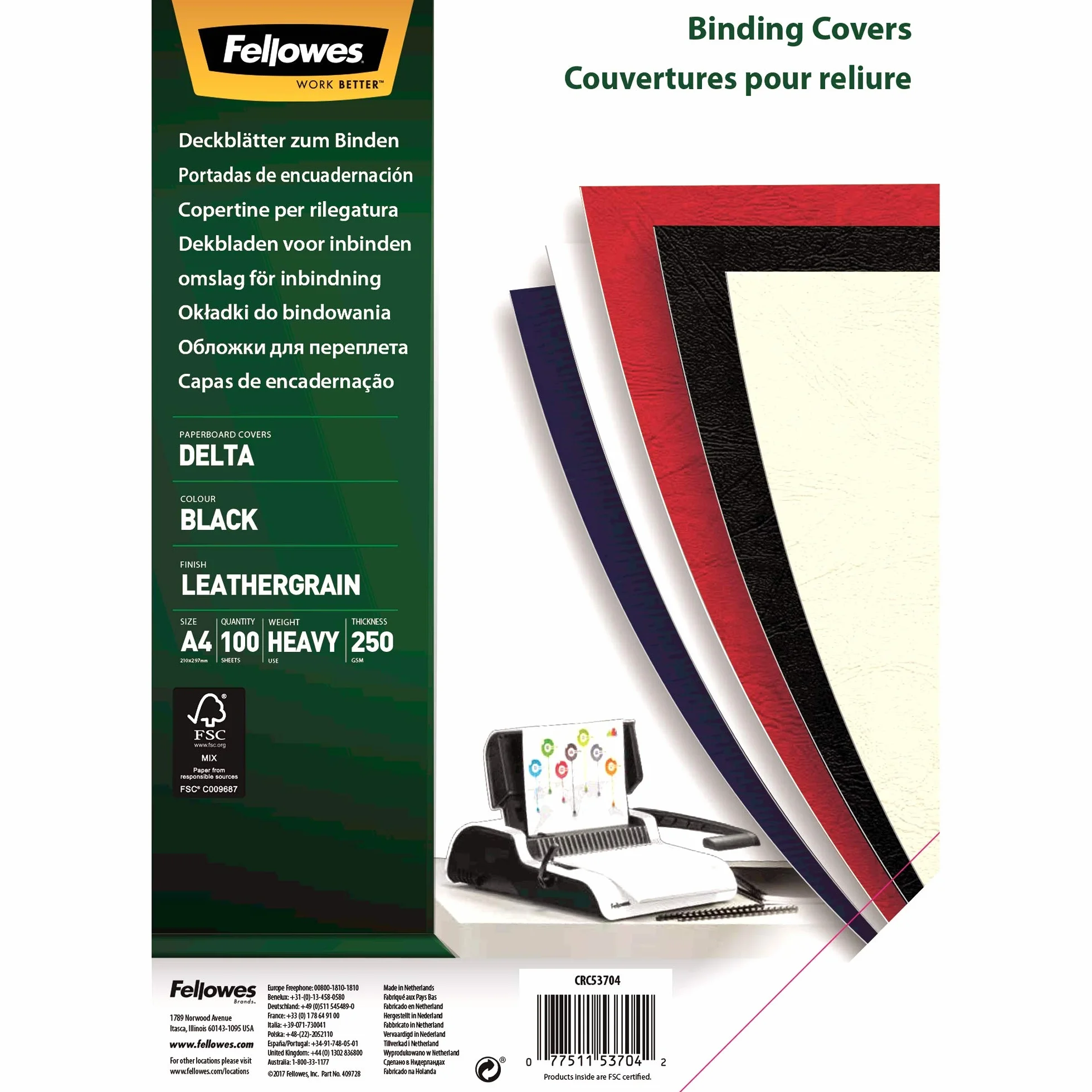 Fellowes 5370402 Okładki Delta Fsc A4, 100 Sztuk, Czarne