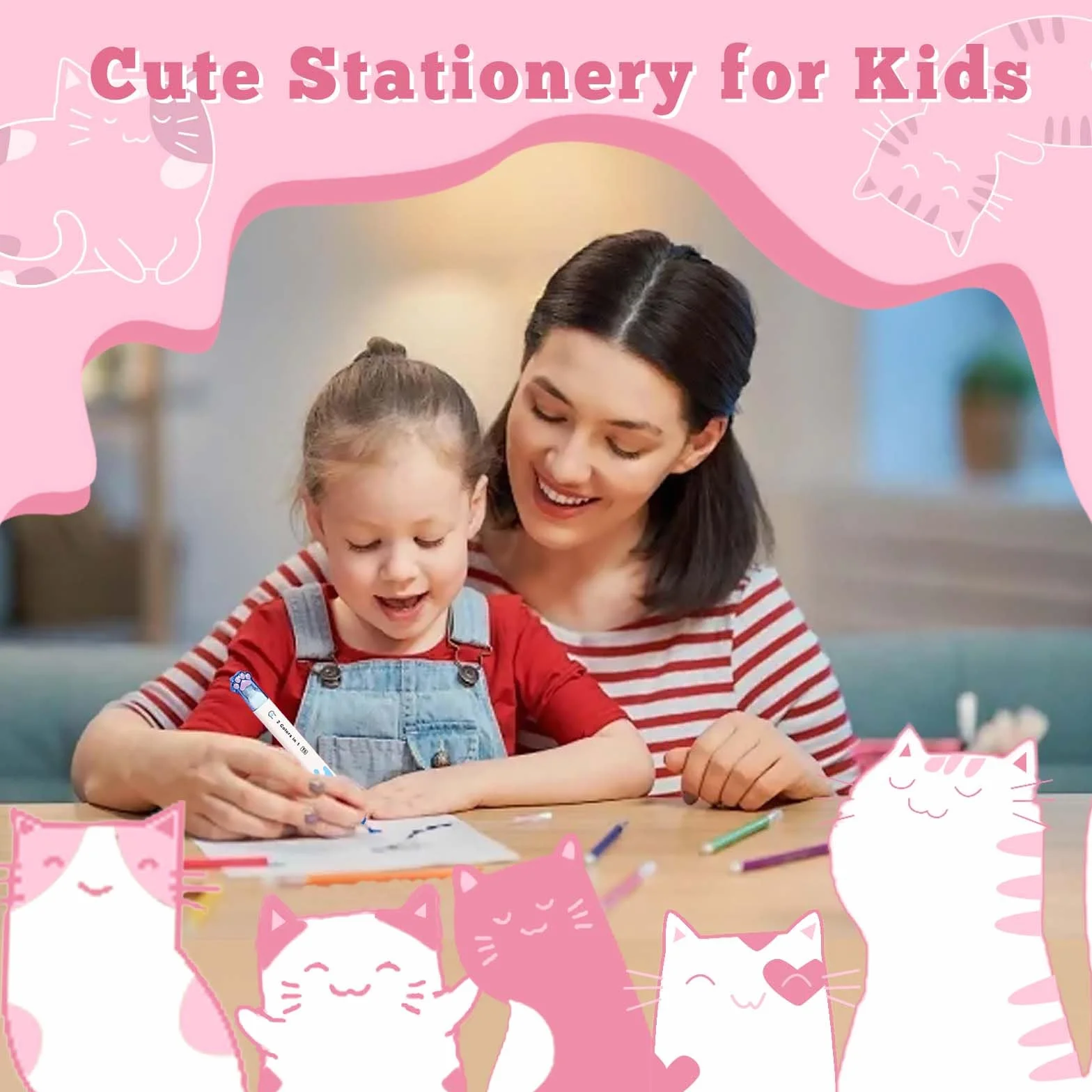 Zestaw artykułów szkolnych Mulaibdin Kawaii, urocze rzeczy szkolne, estetyczne artykuły szkolne dla dziewczynek, linijka z łapkami kota, korekta rolkowa, ołówki, gumki do mazania, notatki klejące z