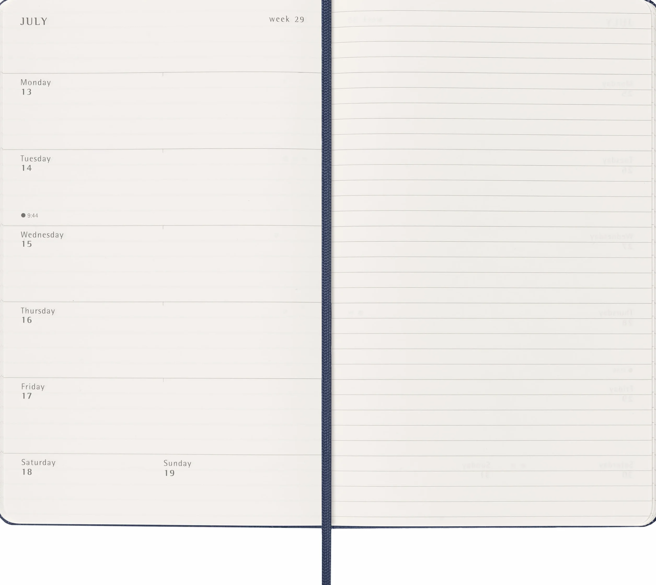 Moleskine 12 Monate Wochen Notizkalender 2026, Large/A5, 1 Wo = 1 Seite, rechts linierte Seite, Fester Einband, Saphir