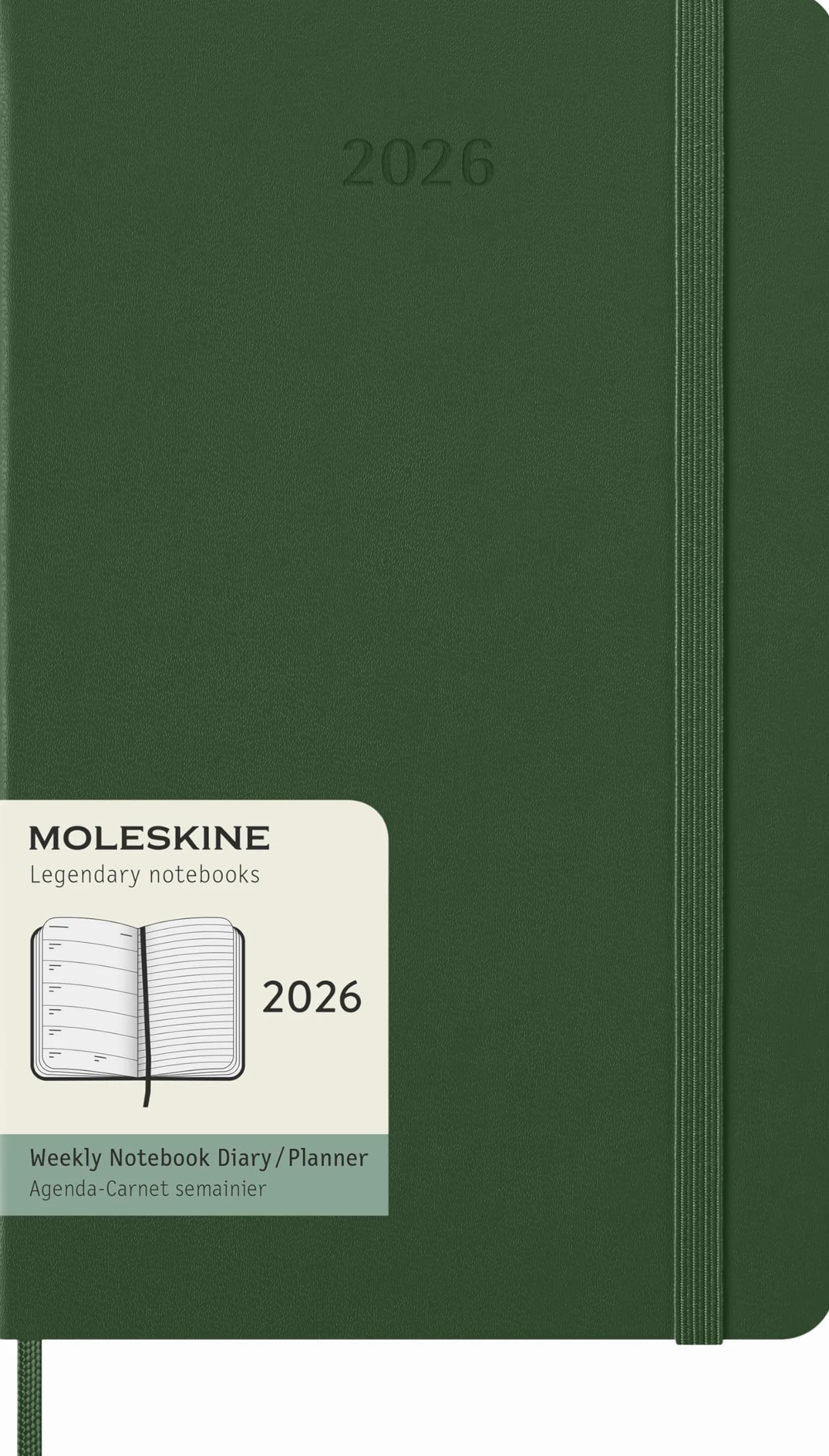 Moleskine 12 Monate Wochen Notizkalender 2026, Large/A5, 1 Wo = 1 Seite, rechts linierte Seite, Fester Einband, Myrtengrün