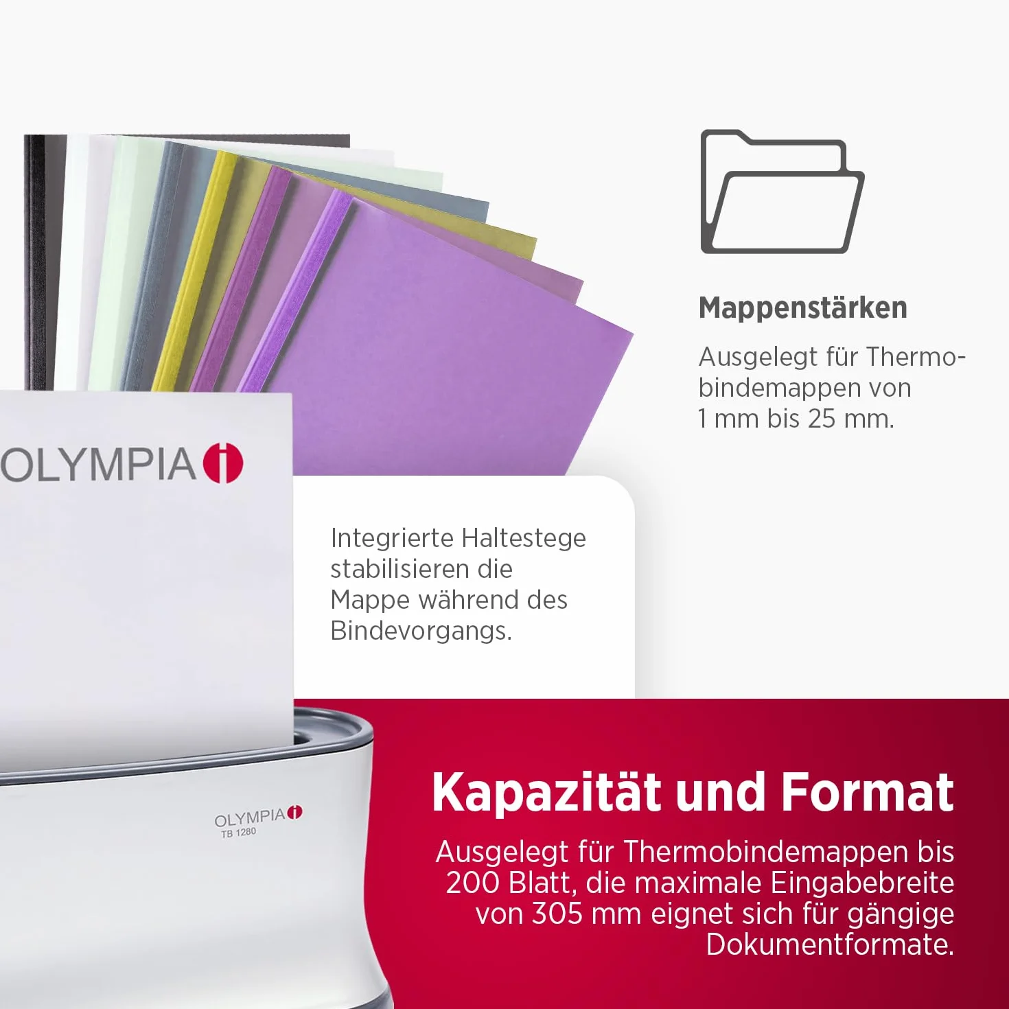 Olympia - Wydajne urządzenie do bindowania termicznego A4 TB-1280 | bardzo szybko gotowe do użycia | tylko 1 min. czas wiązania | najprostszy i najszybszy system wiązania do 200 arkuszy | uchwyt