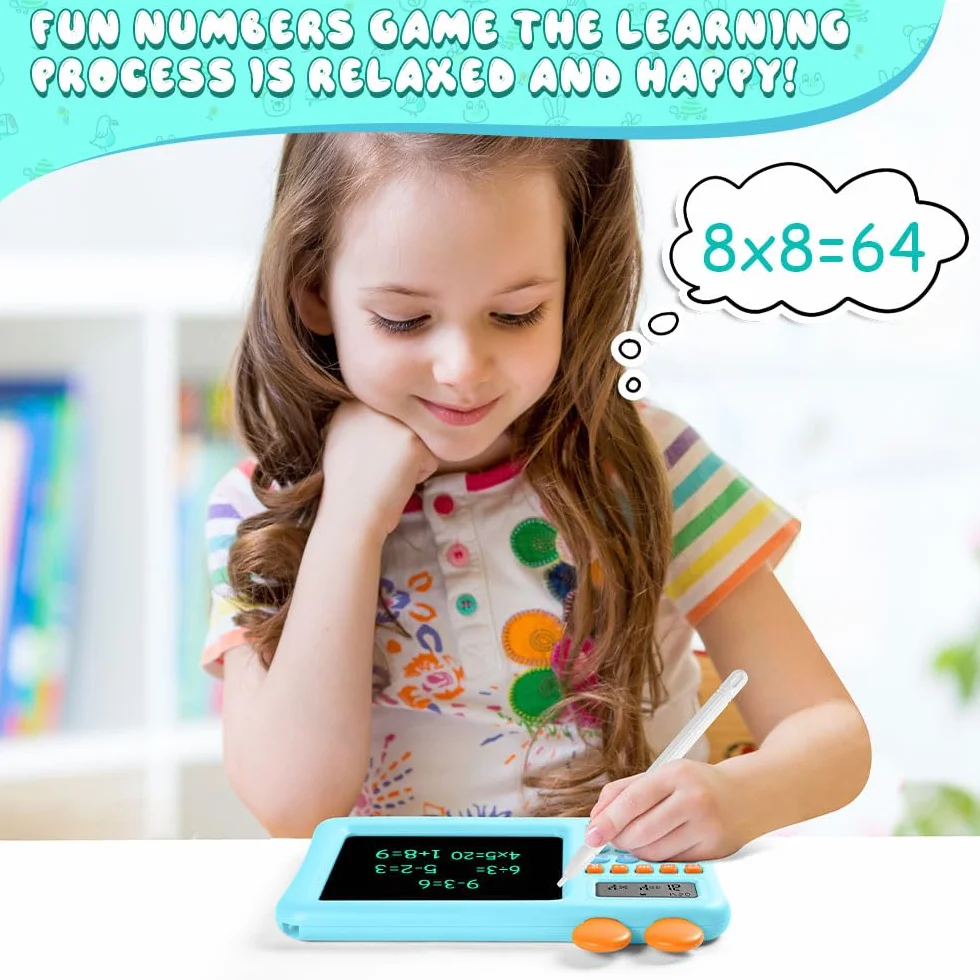 HOTUT Zabawki edukacyjne, kalkulator matematyczny dla dzieci, odporna na upadki, podkładka do rysowania, nauka w wieku przedszkolnym, z tablicami do rysowania LCD, zabawki Montessori, dla dzieci w