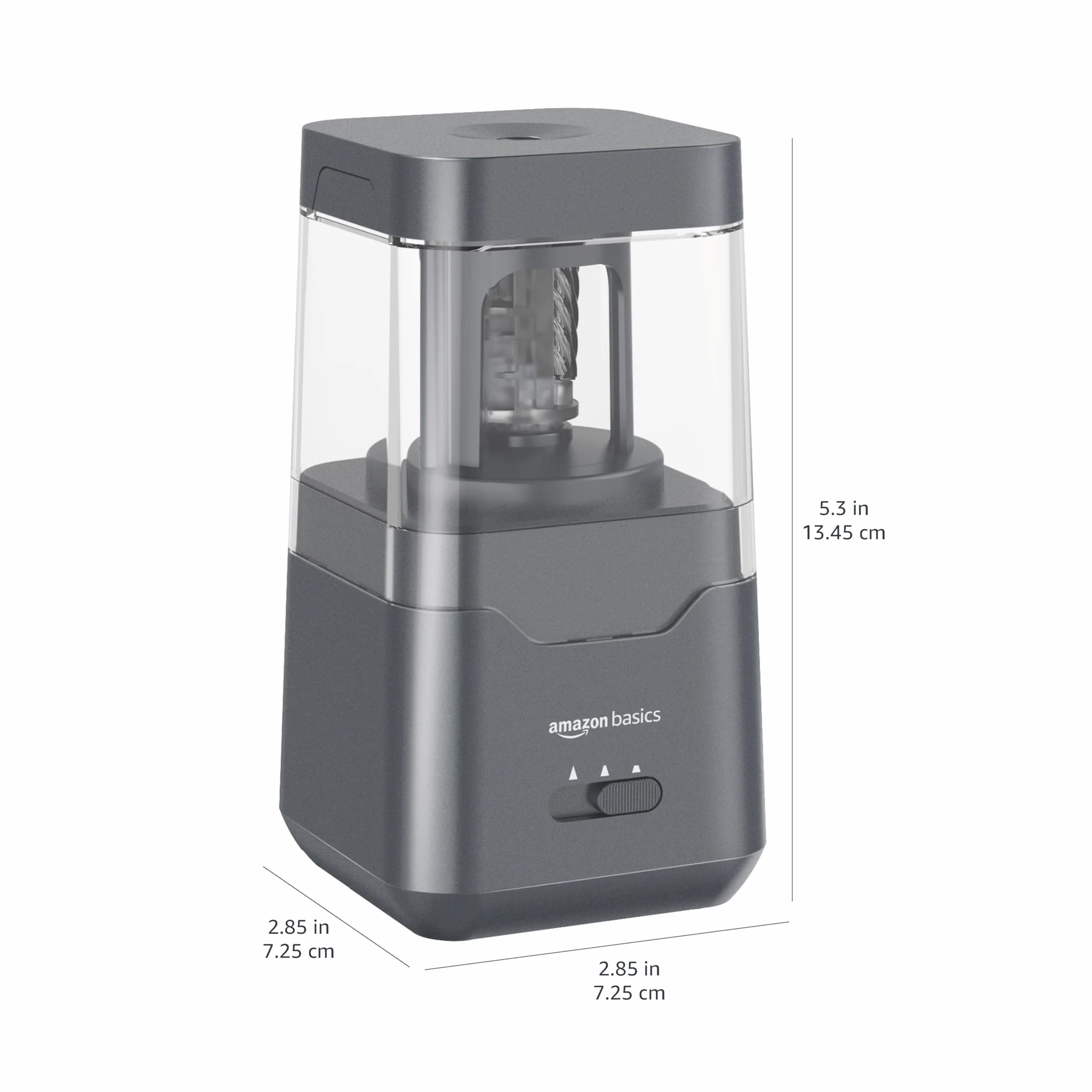 Amazon Basics przenośna elektryczna temperówka, ostrze spiralne, automatyczne zatrzymanie, zasilanie bateryjne/USB, czarna, 9 x 9 x 16 cm