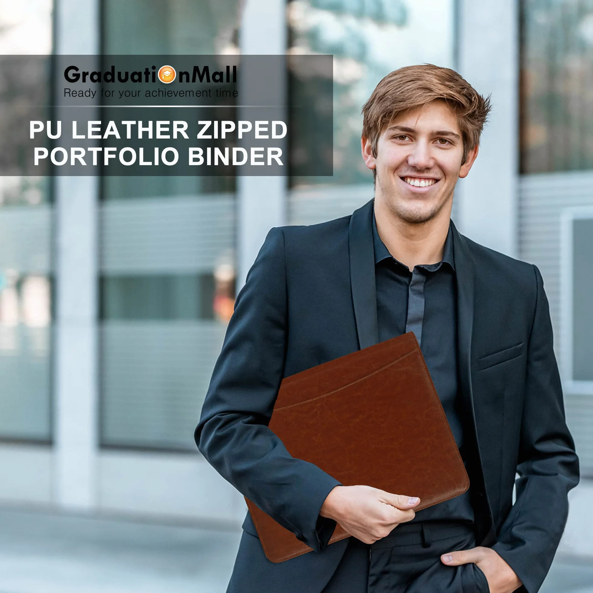 GraduationMall Teczka A4 ze schowkiem, zapinana na zamek organizer na dokumenty do biznesu, konferencji, rozmowy kwalifikacyjnej, życiorysów i dokumentów prawnych, brązowy