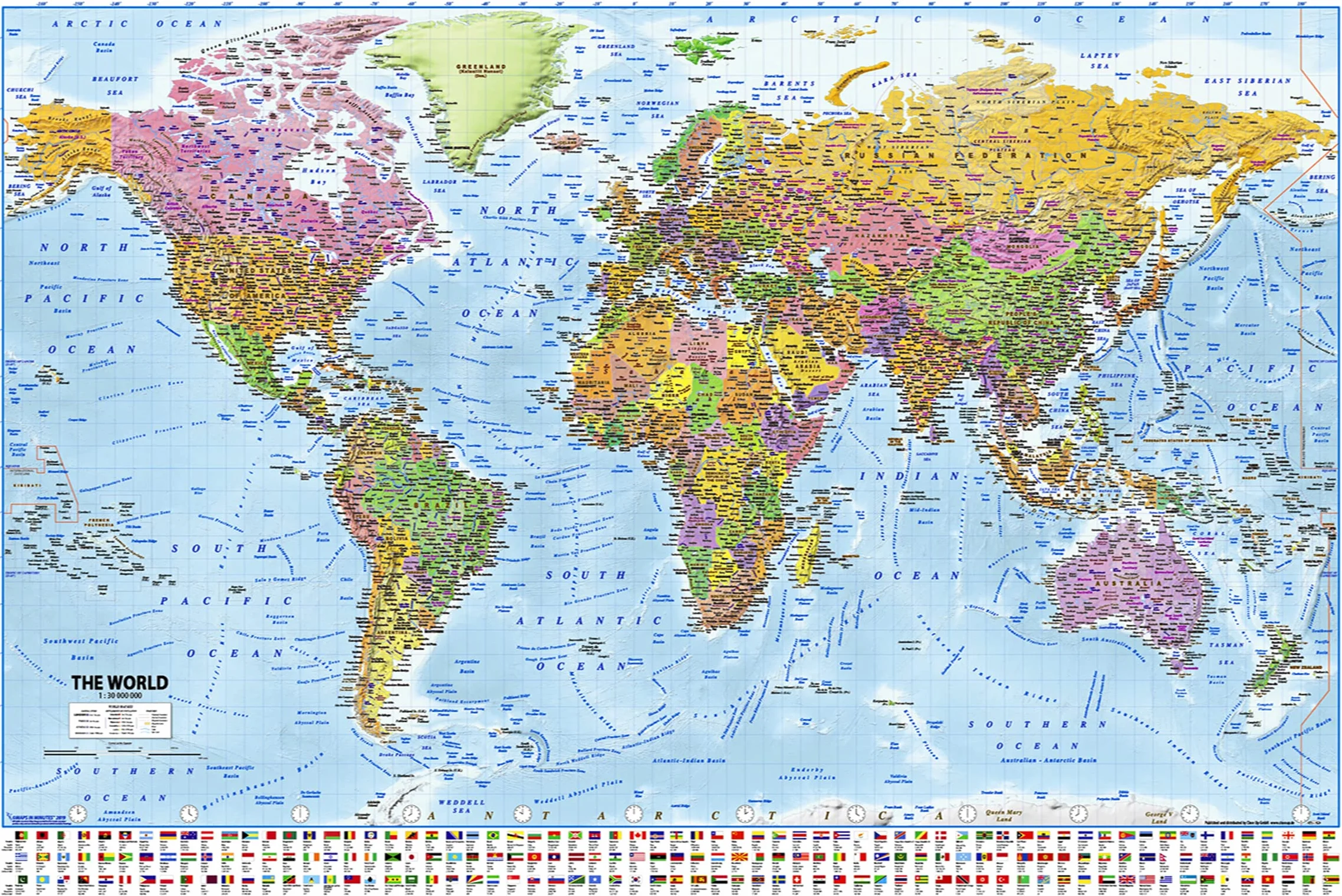 Close Up XL Giant World Map plakat 2020 z flagami 91,5 x 61 cm