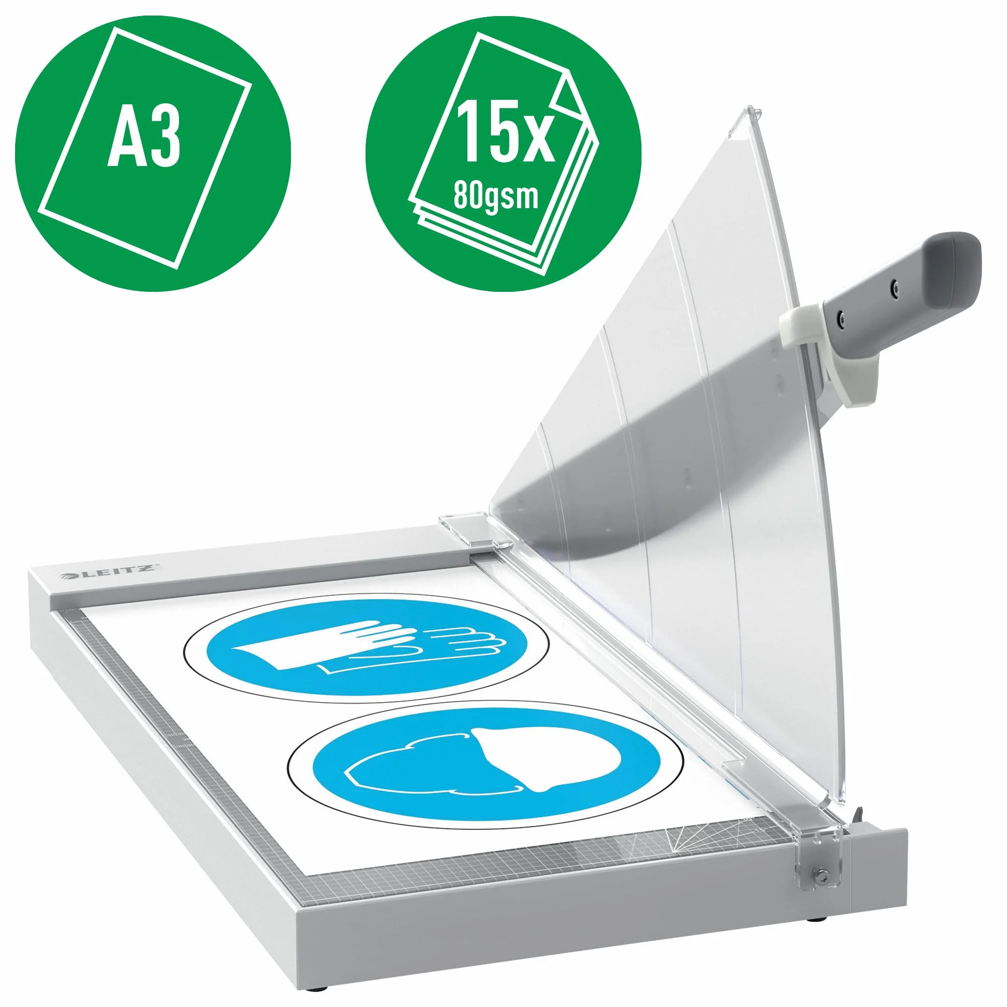 Leitz, Gilotyna do Papieru Leitz Precision Office A3 z Prowadnicą Wyrównującą, Tnie do 15 Kartek, Długość Cięcia 457 mm, Stalowe Ostrze z Osłoną, Światło EdgeGlow (90220000)