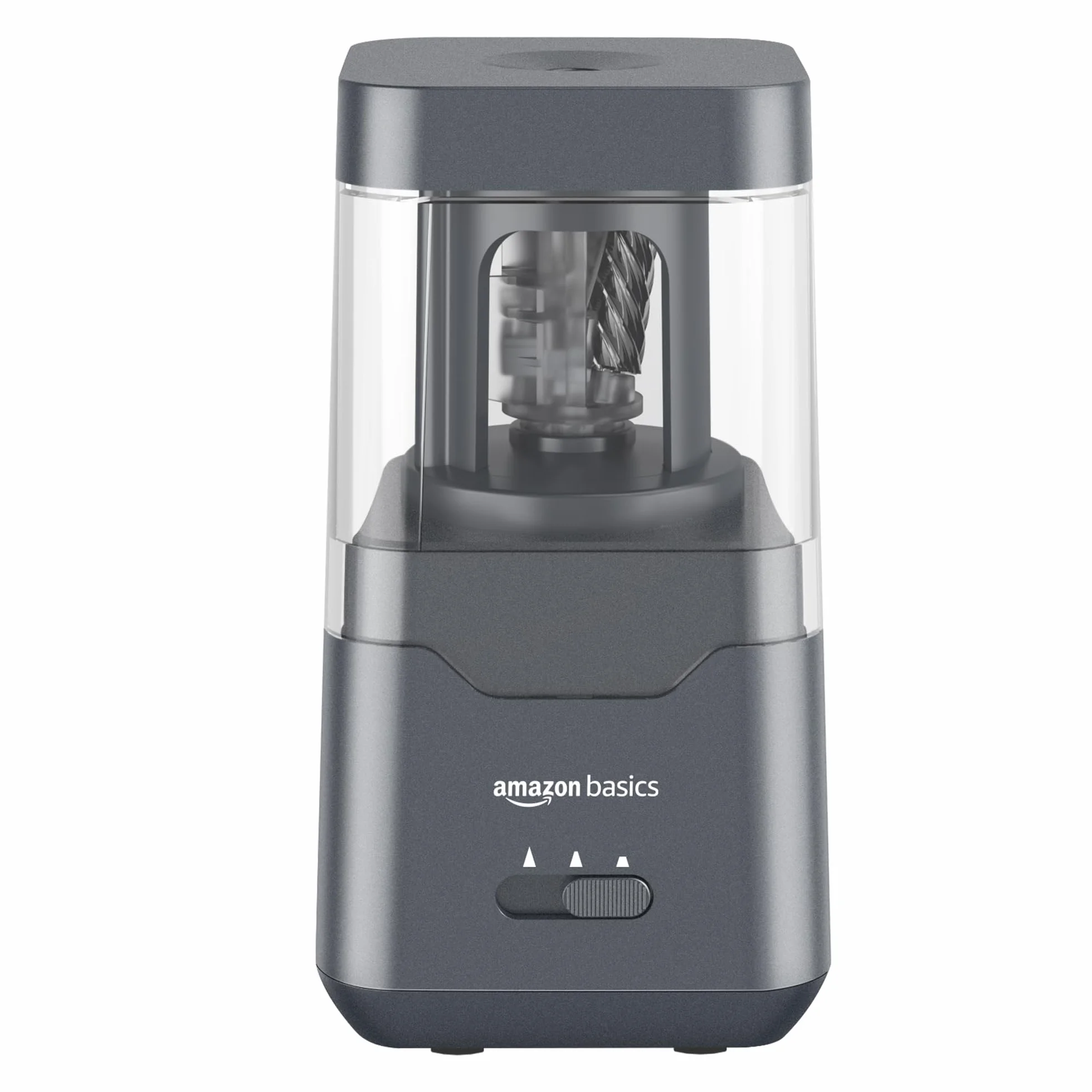Amazon Basics przenośna elektryczna temperówka, ostrze spiralne, automatyczne zatrzymanie, zasilanie bateryjne/USB, czarna, 9 x 9 x 16 cm
