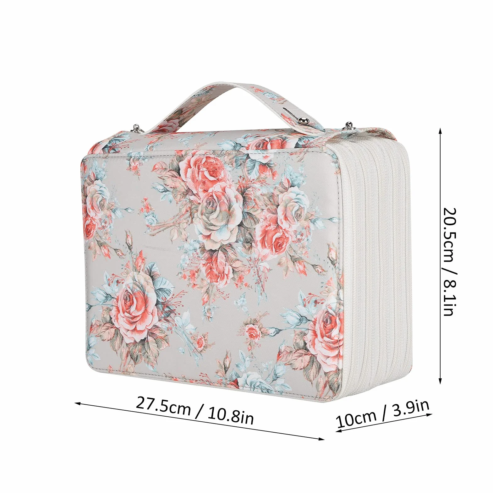 Organizer na Kolorowe Piórniki z 250 Miejscami, 20,5 X 28,5 X 10 Cm Piórnik z 252 Przegródkami, Wielowarstwowy Zamek Błyskawiczny z Nadrukiem w Róże, Przenośna kieszeń (Midi-róża)