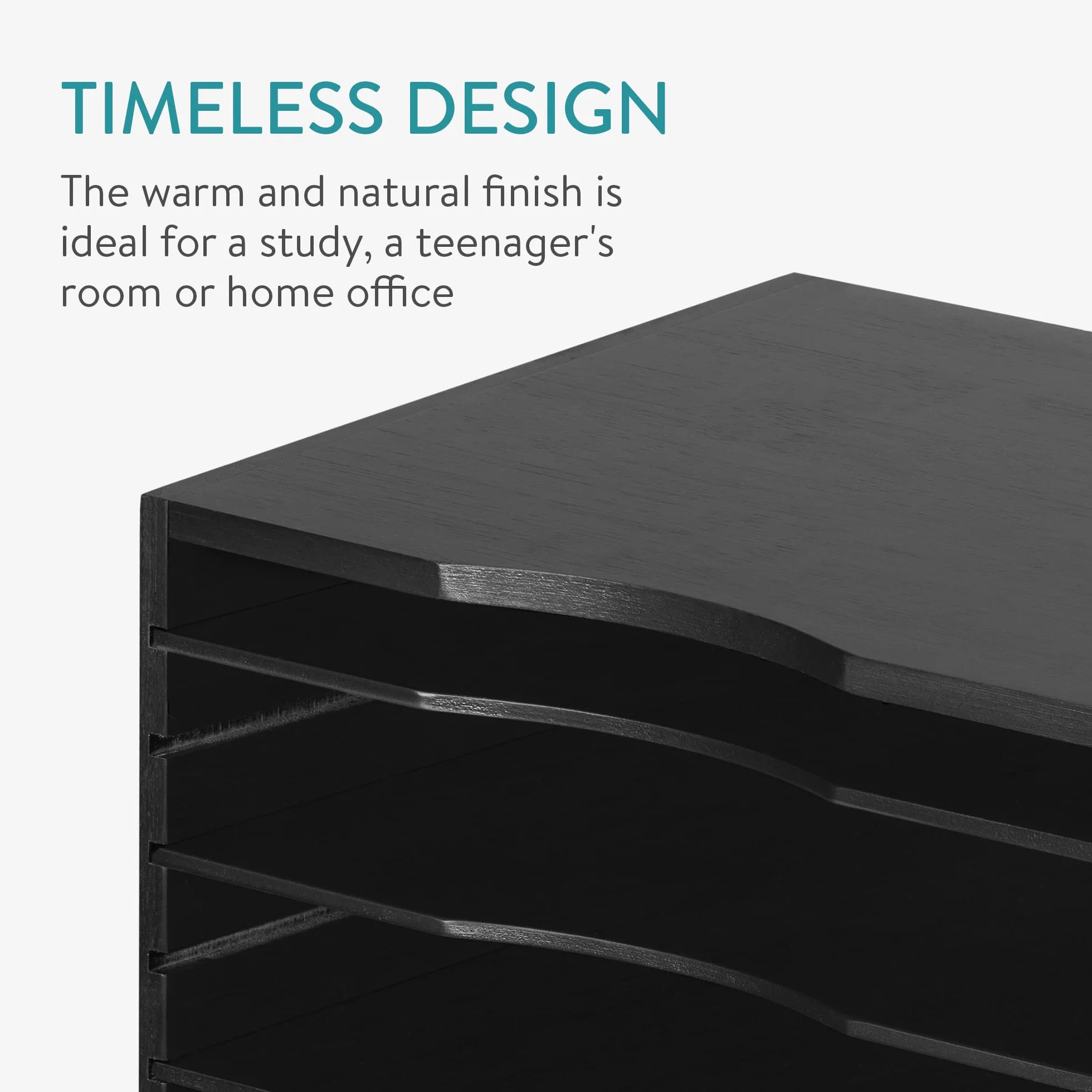 Navaris Bambusowa półka na dokumenty – 33 x 26 x 24,5 cm organizer na biurko – drewniana półka 5 półek – system organizacji biura – czarna