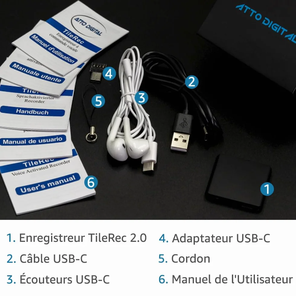 TileRec Atto Digital rejestrator aktywowany głosem 145h bateria 24h obudowa ze stopu