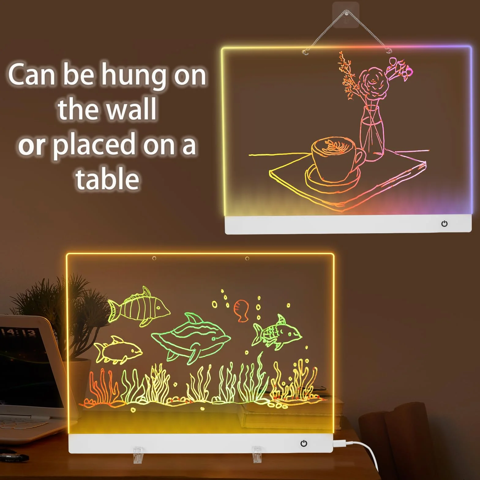Tablica LED na notatki z kolorami, akrylowa tablica ogłoszeniowa 30x20 cm 5 trybów i 6 kolorów, tablica ogłoszeń z diodami LED, przezroczyste światło, tablica do pisania LED z 7 kolorami długopis