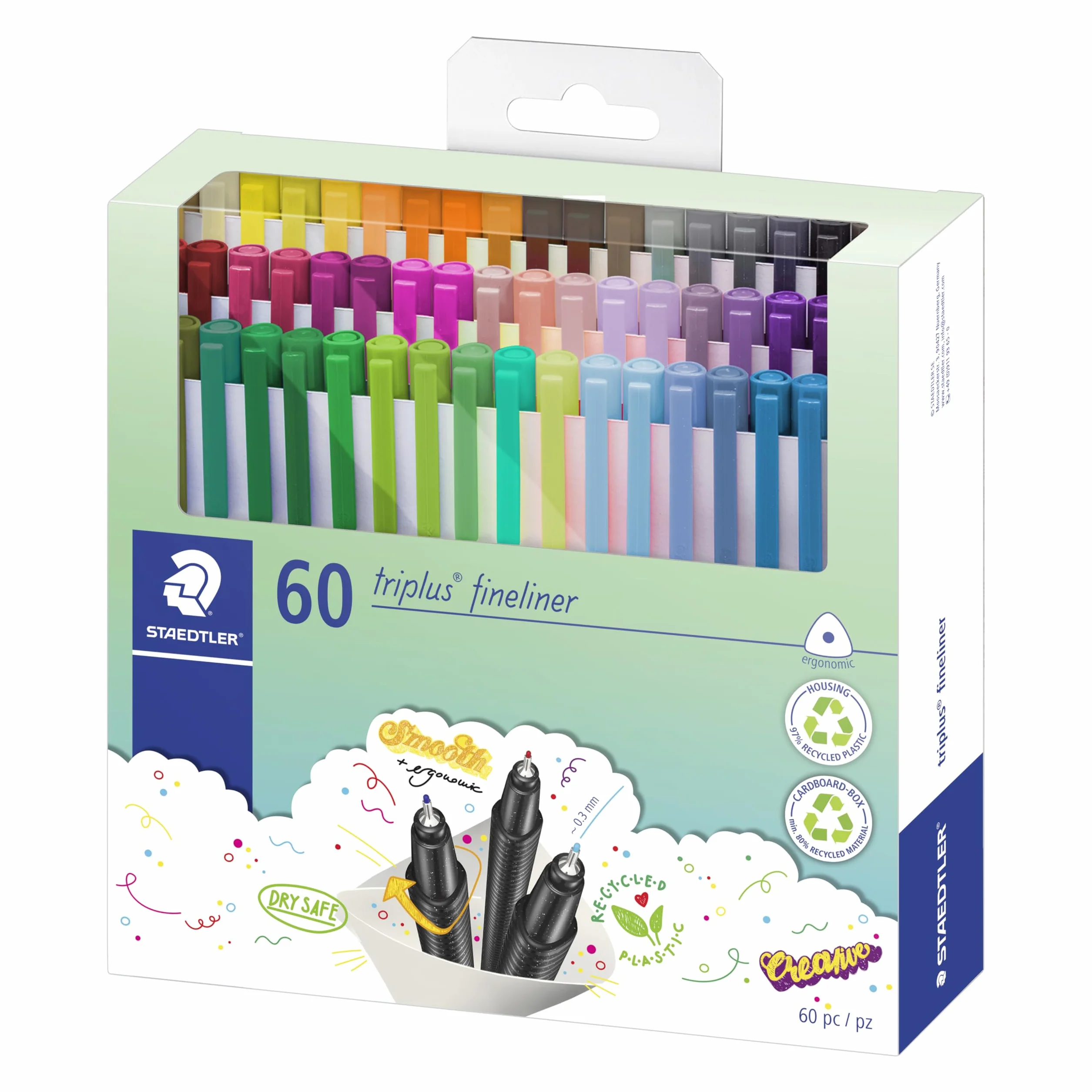 STAEDTLER 334 C60 Triplus Fineliner Superfine Pen, szerokość linii 0,3 mm - różne kolory (60 sztuk)