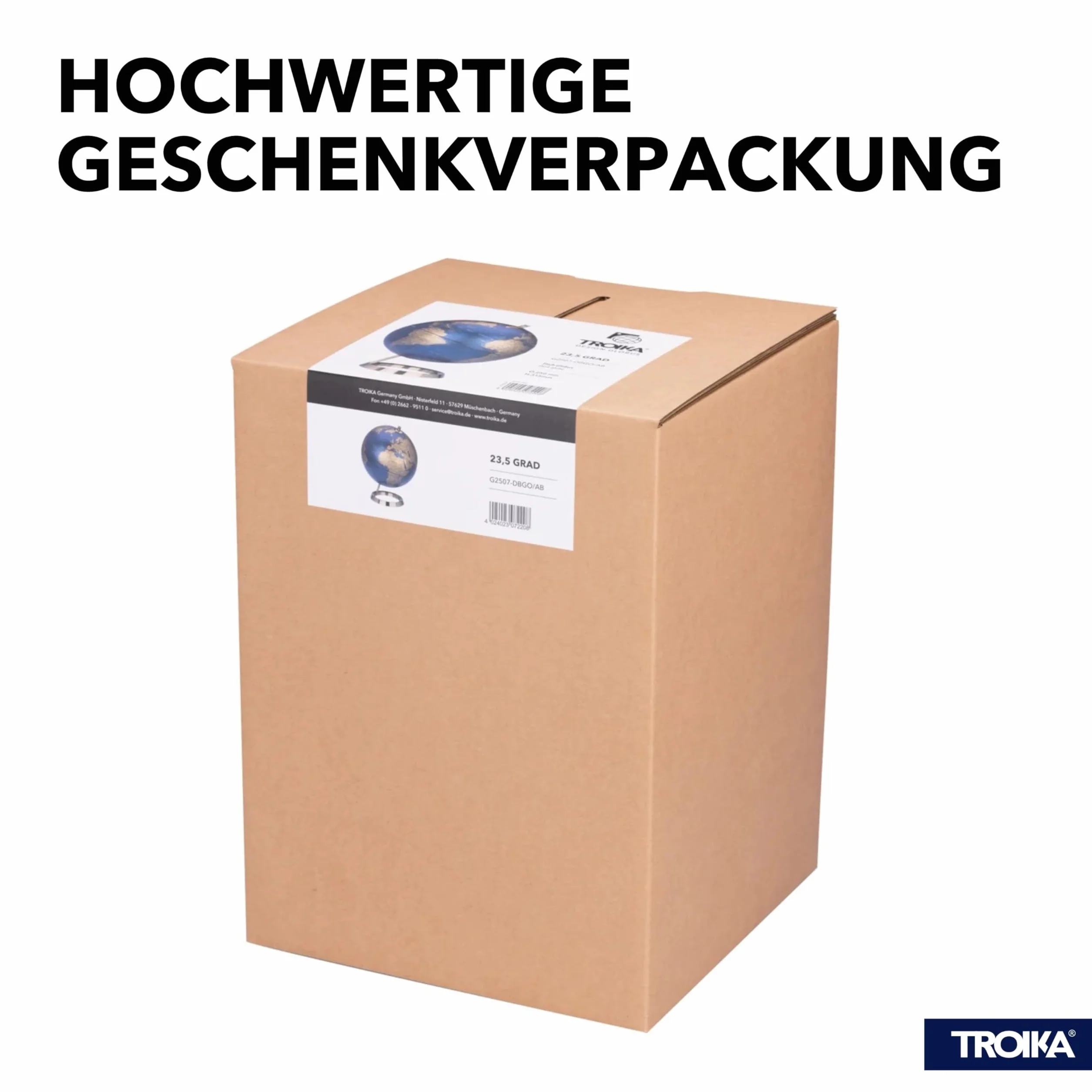 TROIKA Globus 23,5° Matowy Ø 25 cm, Prawdziwe Płaskorzeźby, Chromowana Podstawa