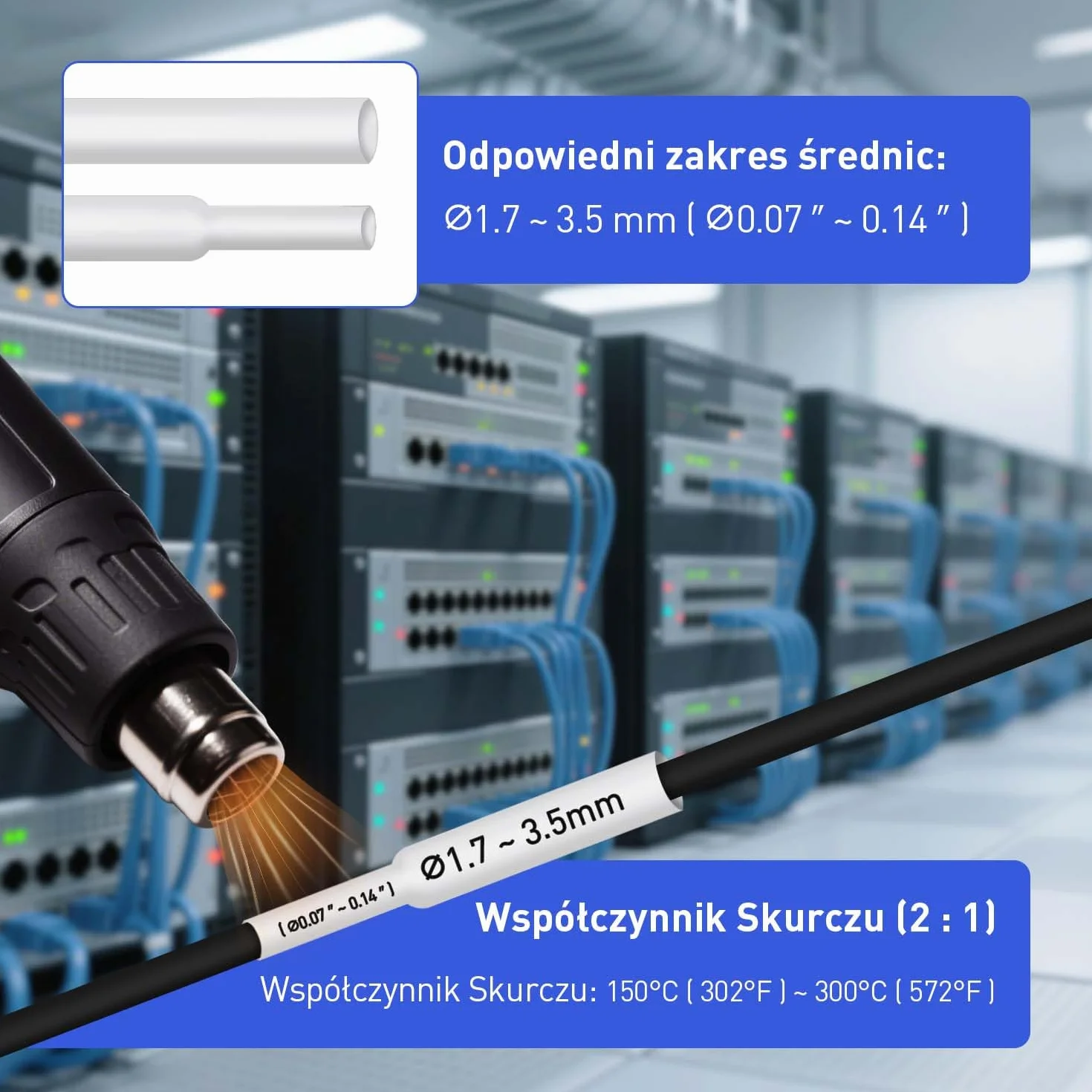 SUPVAN G15M Termokurczliwa Tuba Etykietująca ∅3.5 mm x 2 m Czarna Na Biały