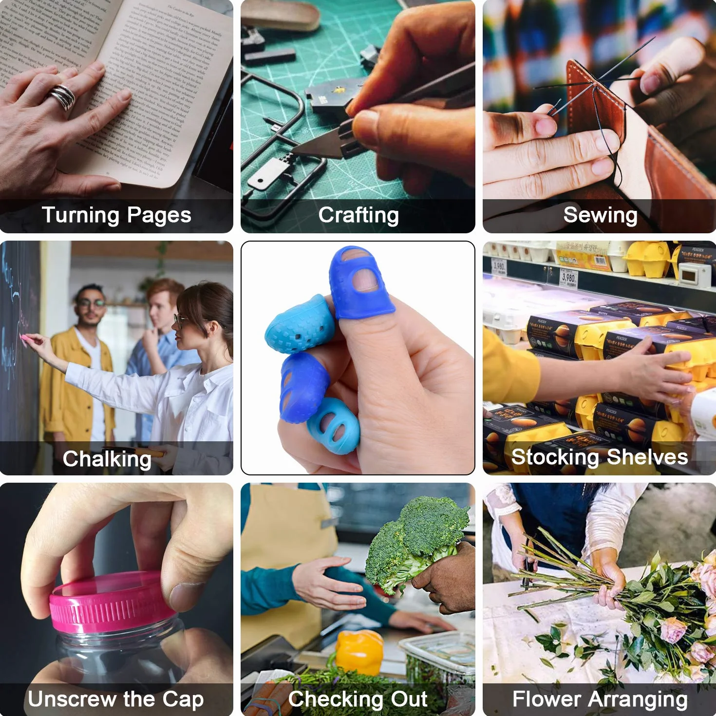 Wisdompro Silikonowe naparstki na palce, 16 szt., 4 rozmiary, silikonowe naparstki, ochraniacze na palce, ochraniacze na palce, osłona do liczenia pieniędzy, sortowania papieru, szycia, robienia na