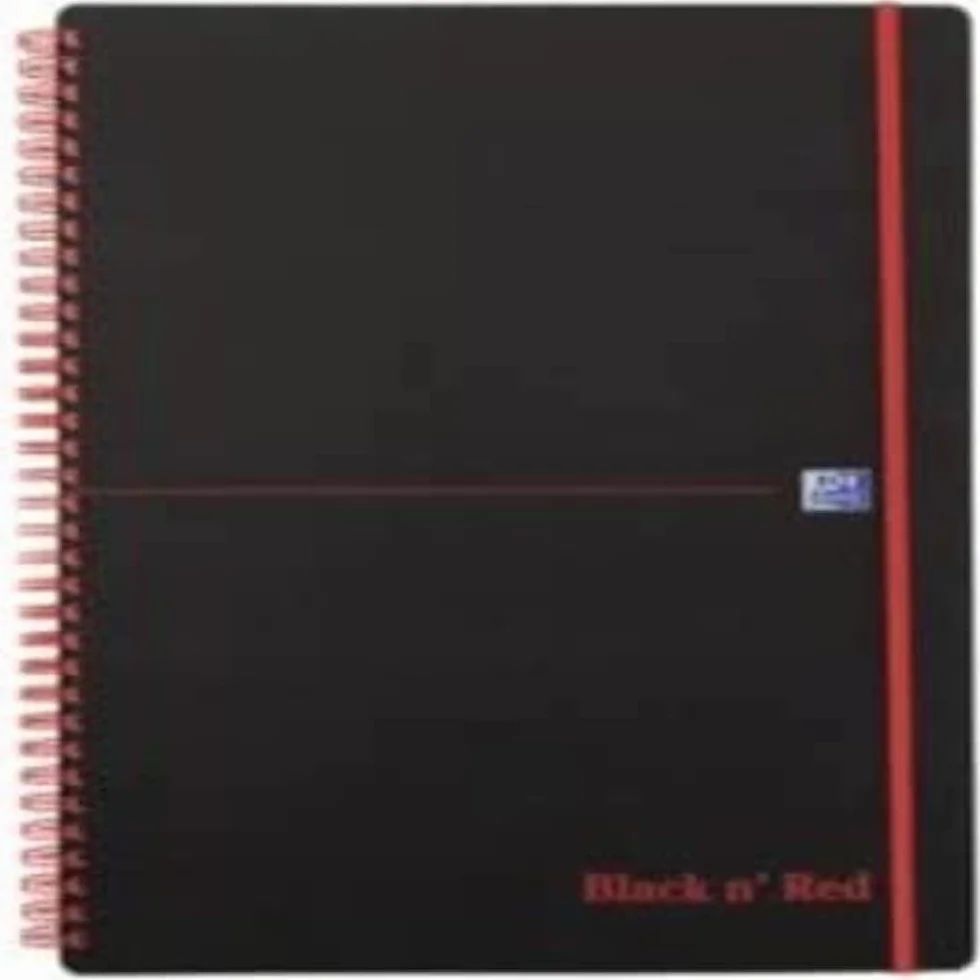 Oxford 400047653 Black n' Red notatnik spiralny 5 szt. DIN A4 w linie, elastyczna okładka, 70 arkuszy, czarno-czerwony